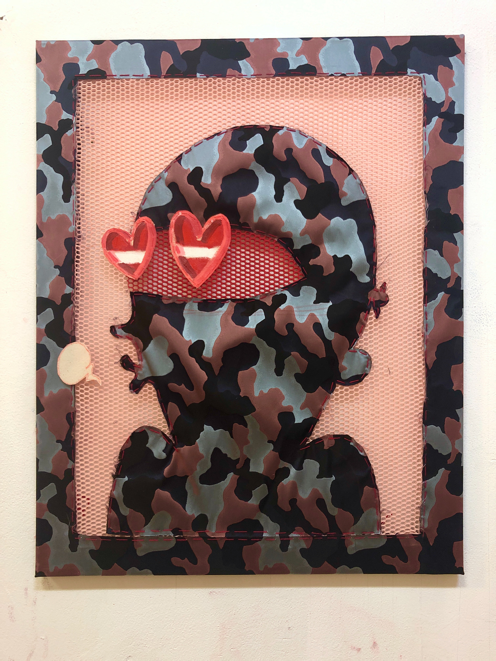 "Liebe auf den ersten…" 60 x 75 cm Oil on canvas and mesh