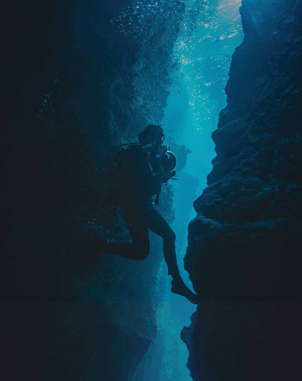 Denni Schmelz diving in a reef