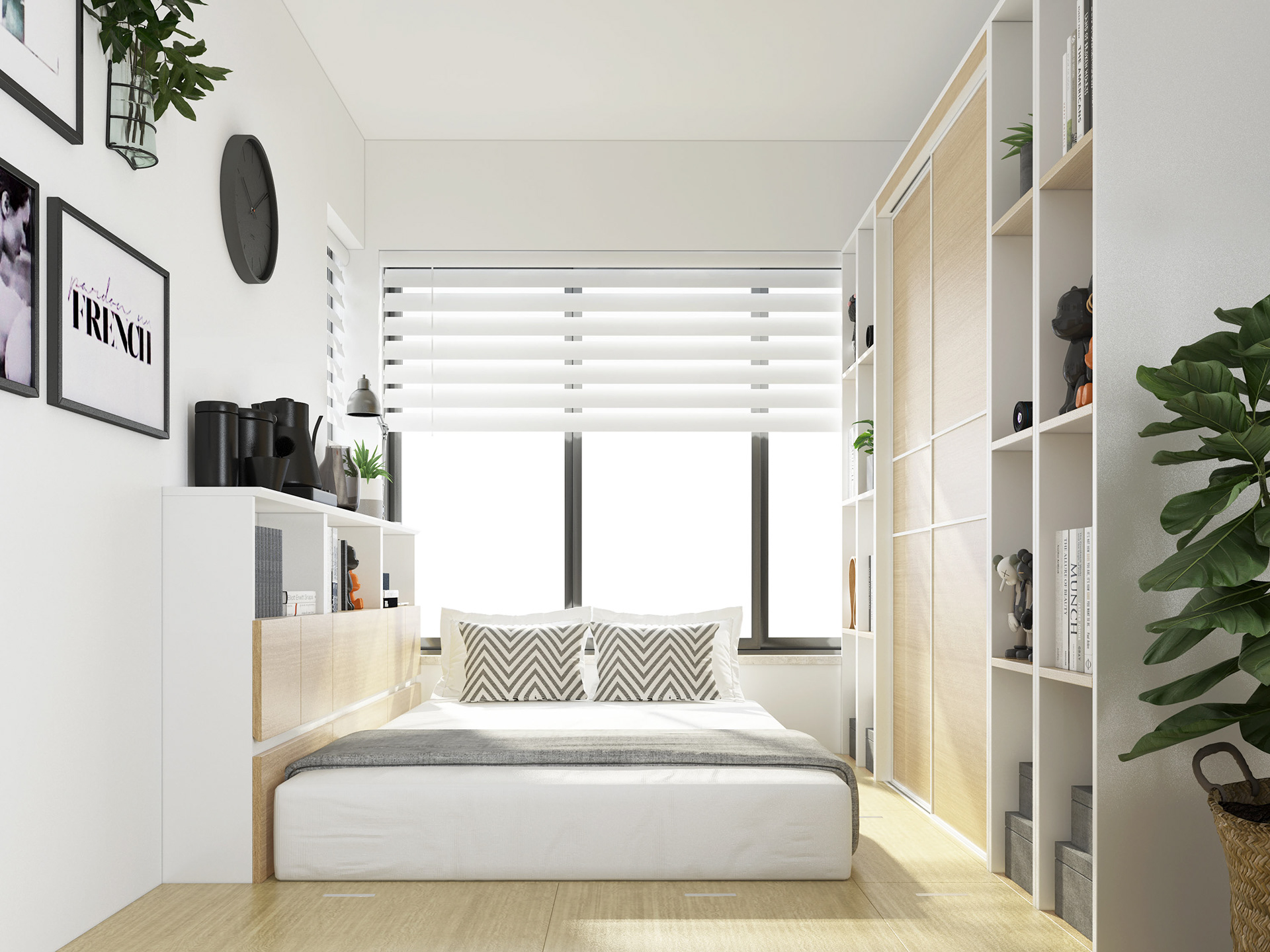 Bedroom with wardrobe and display space