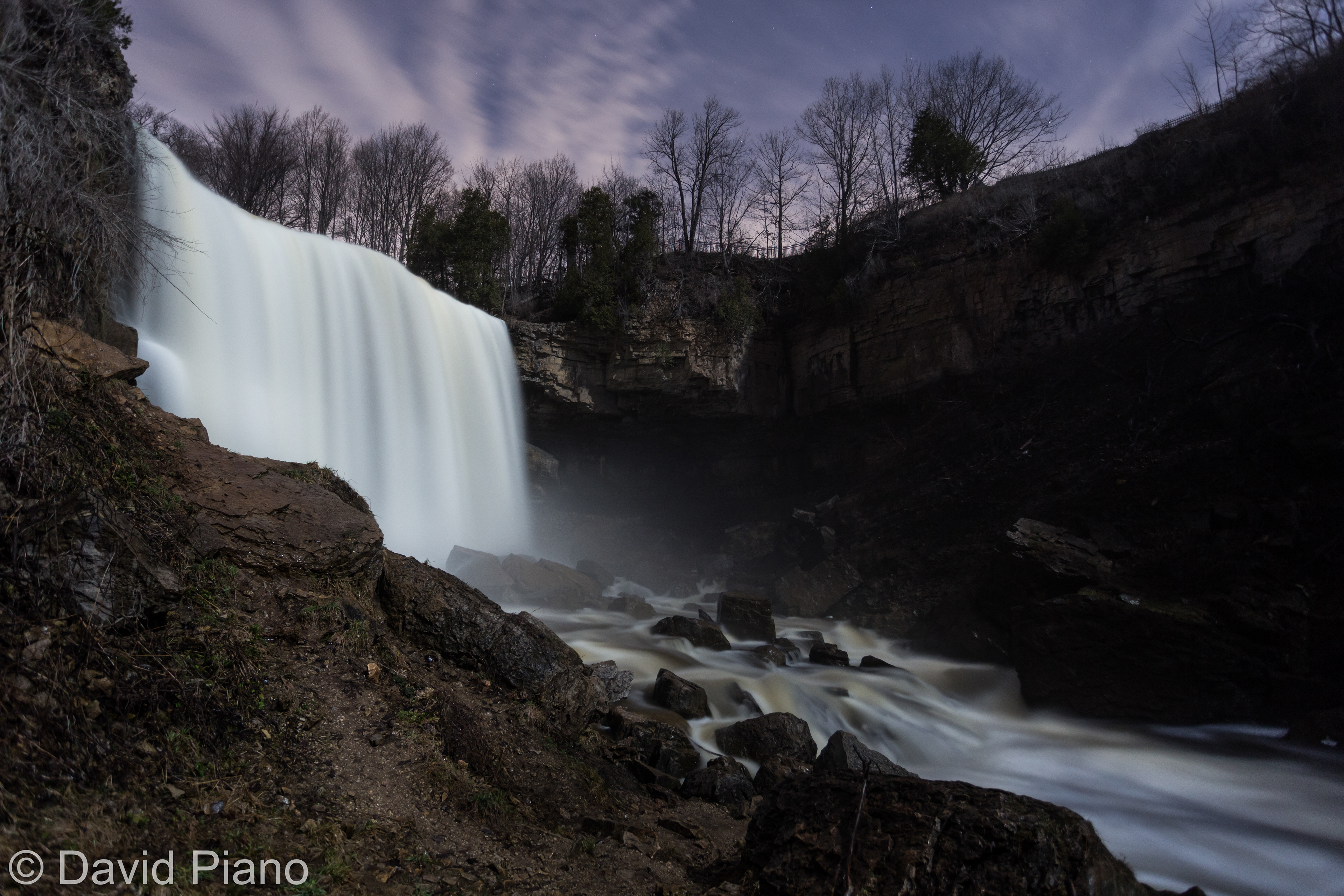 Webster's Falls Under Moonlight - Dundas, ON - April 2017