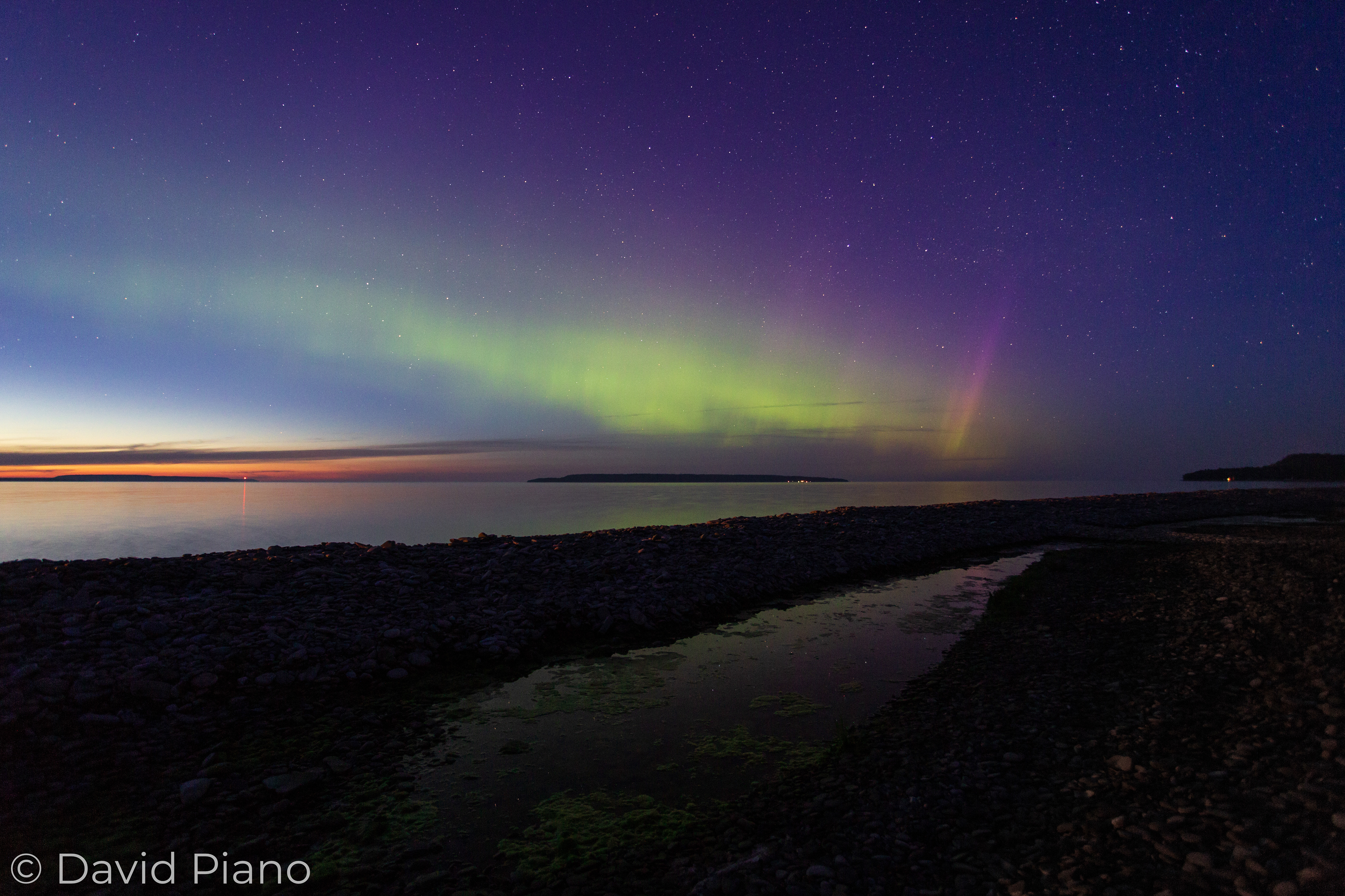 Northern Lights during Evening Twilight - Big Bay, ON - 05/27/2017