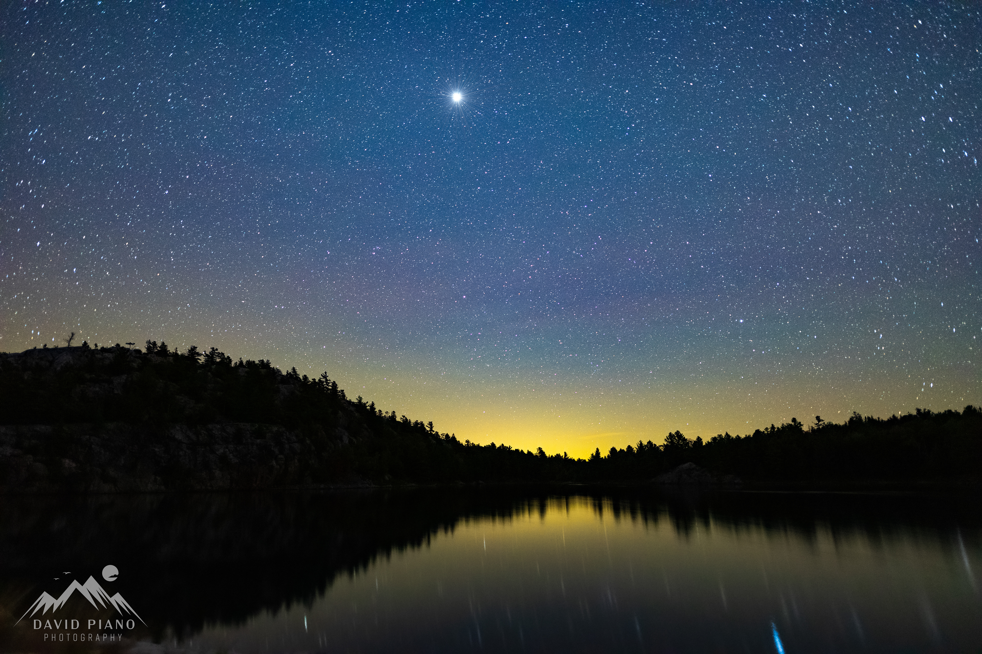 Jupiter & the night sky over Lumsden Lake, Killarney Provincial Park - Sept. 2022