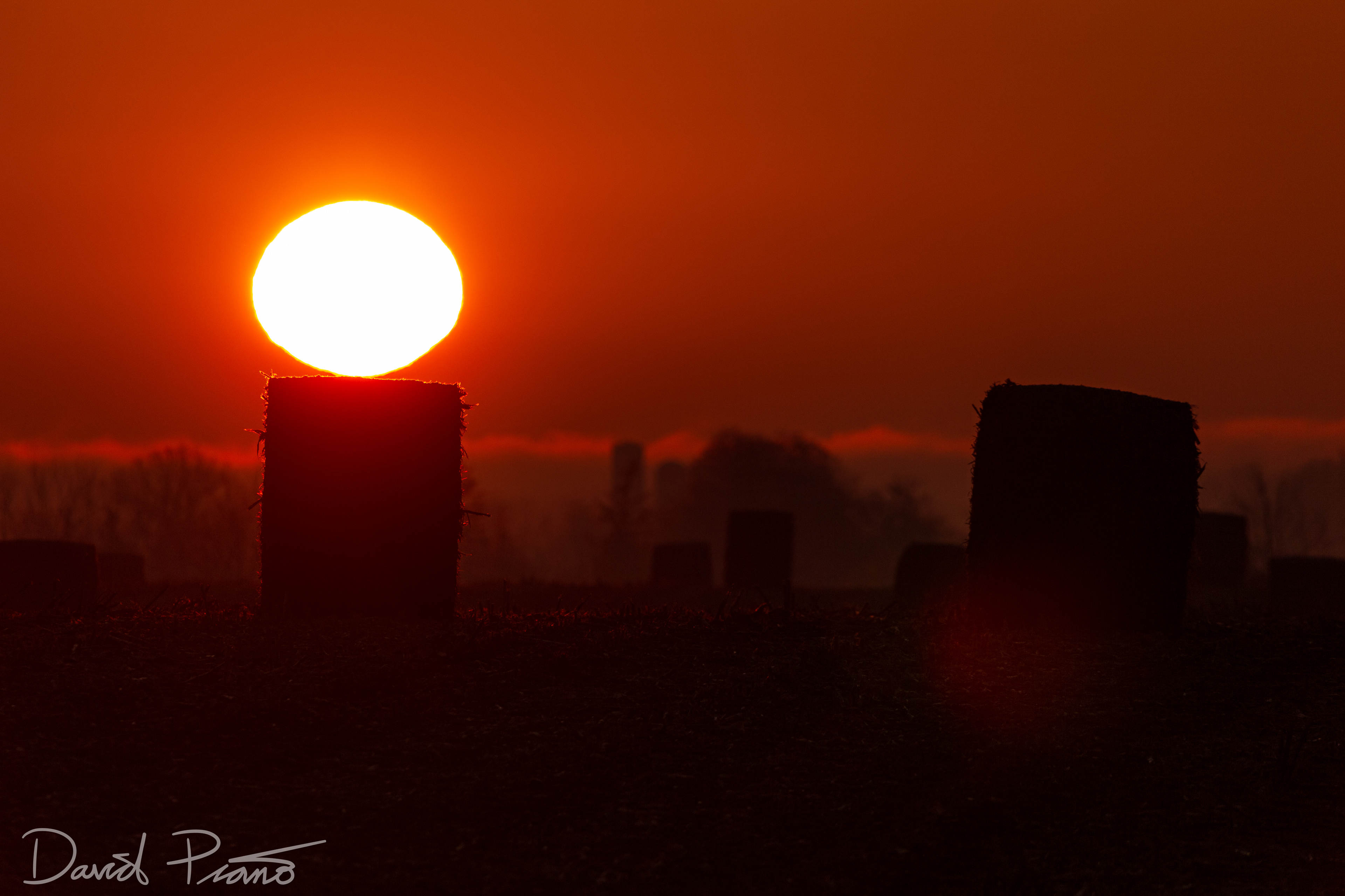 Outstanding sunrise with distant fog bank in rural Oxford County north of Ingersoll, ON - 05/16/2020