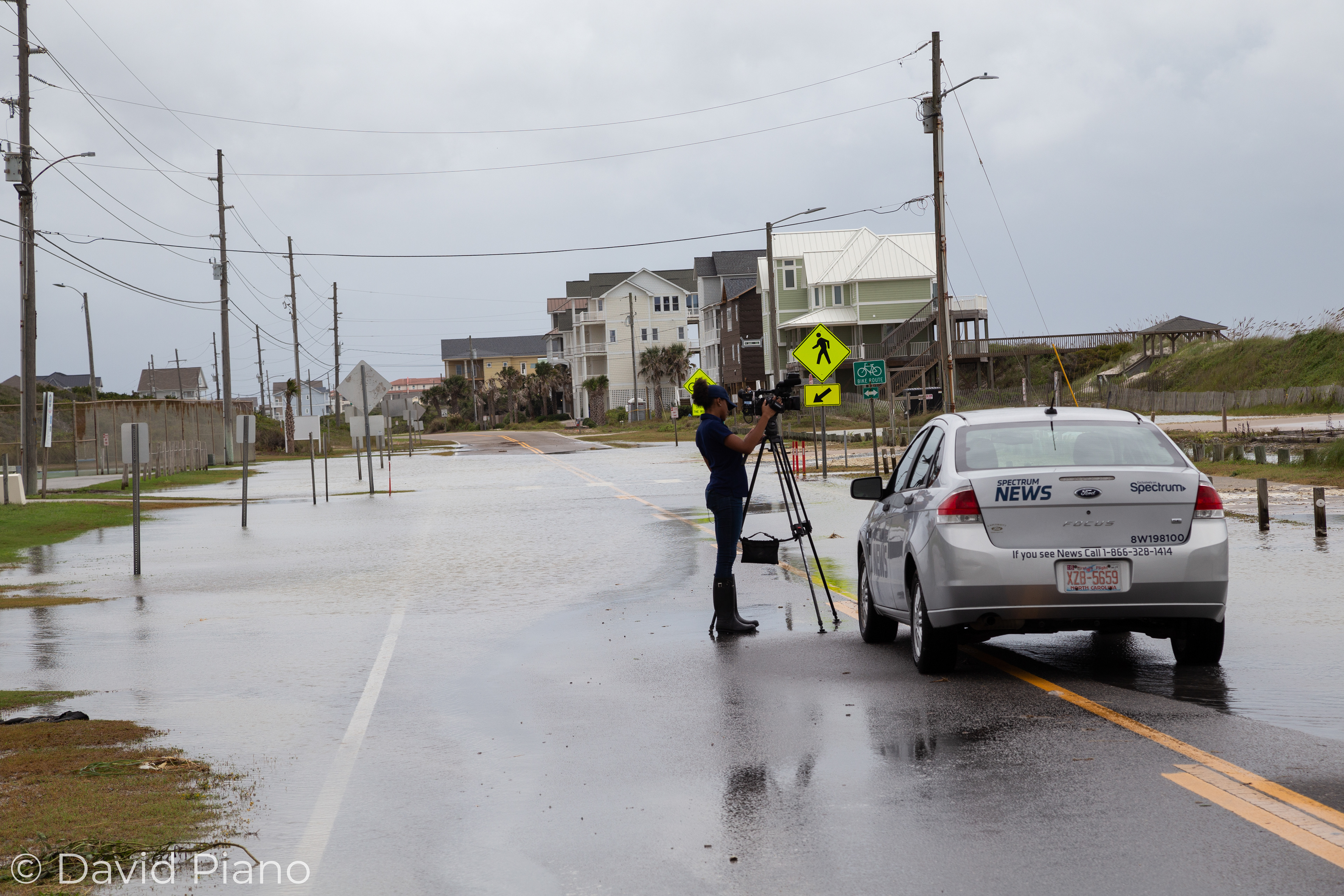 Storm surge over road at North Topsail Beach, NC - 09/13/2018