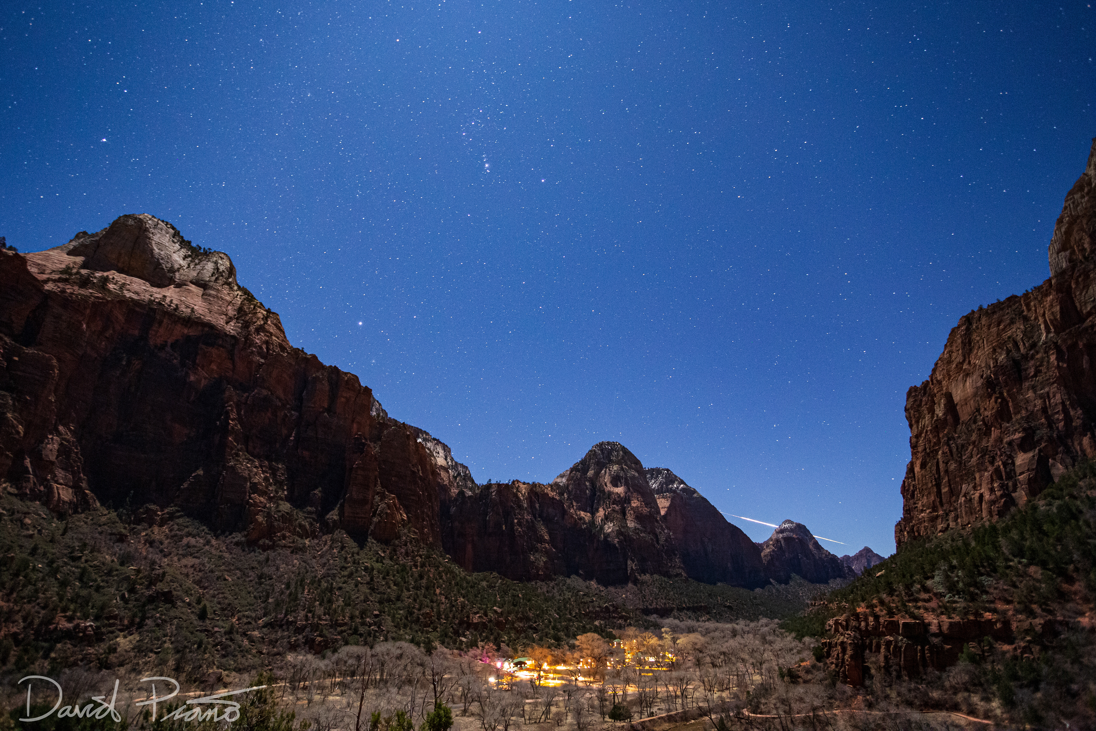 Shooting star and night sky over Zion Canyon - February 2020
