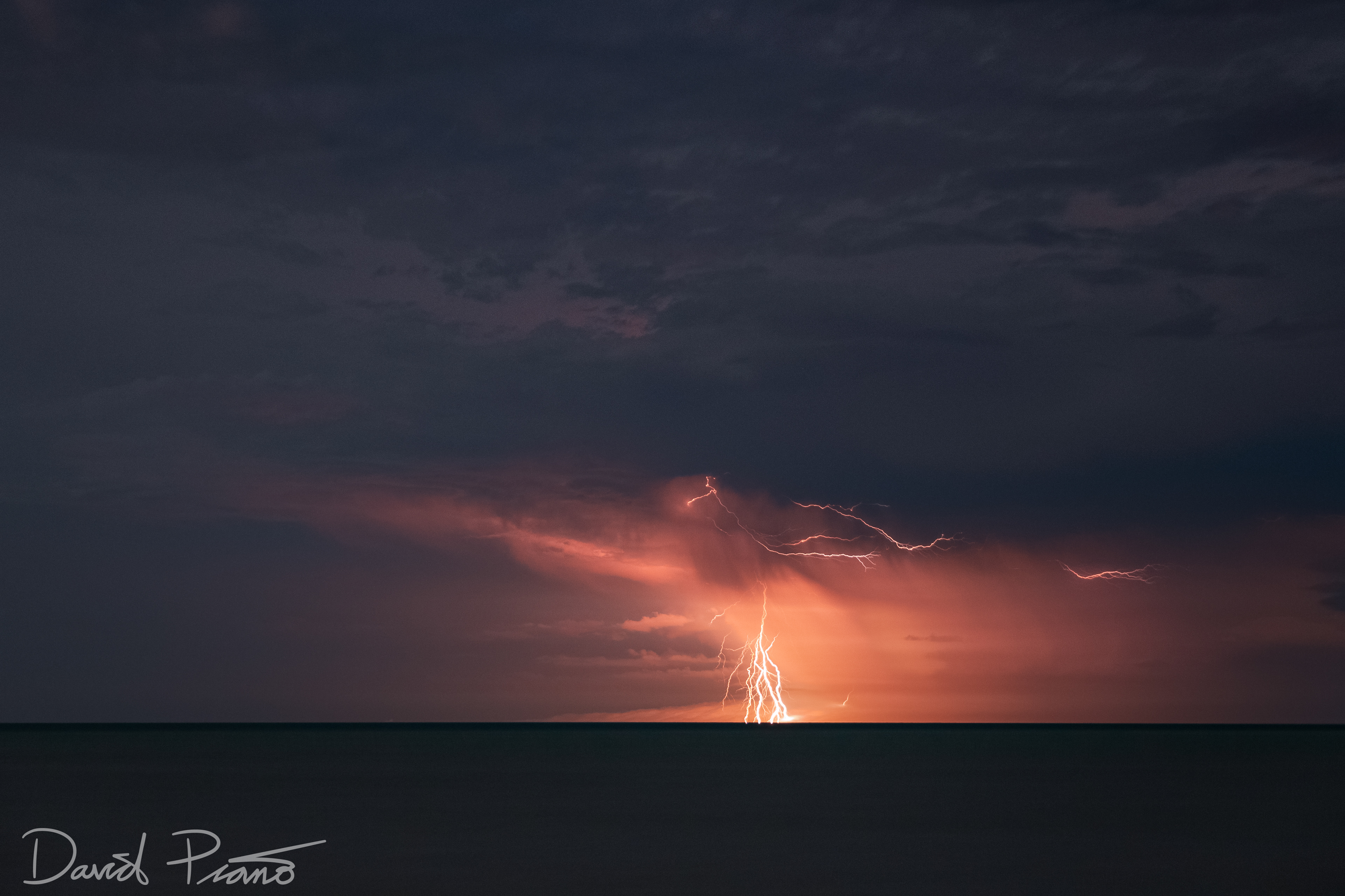 Distant lightning over Lake Huron