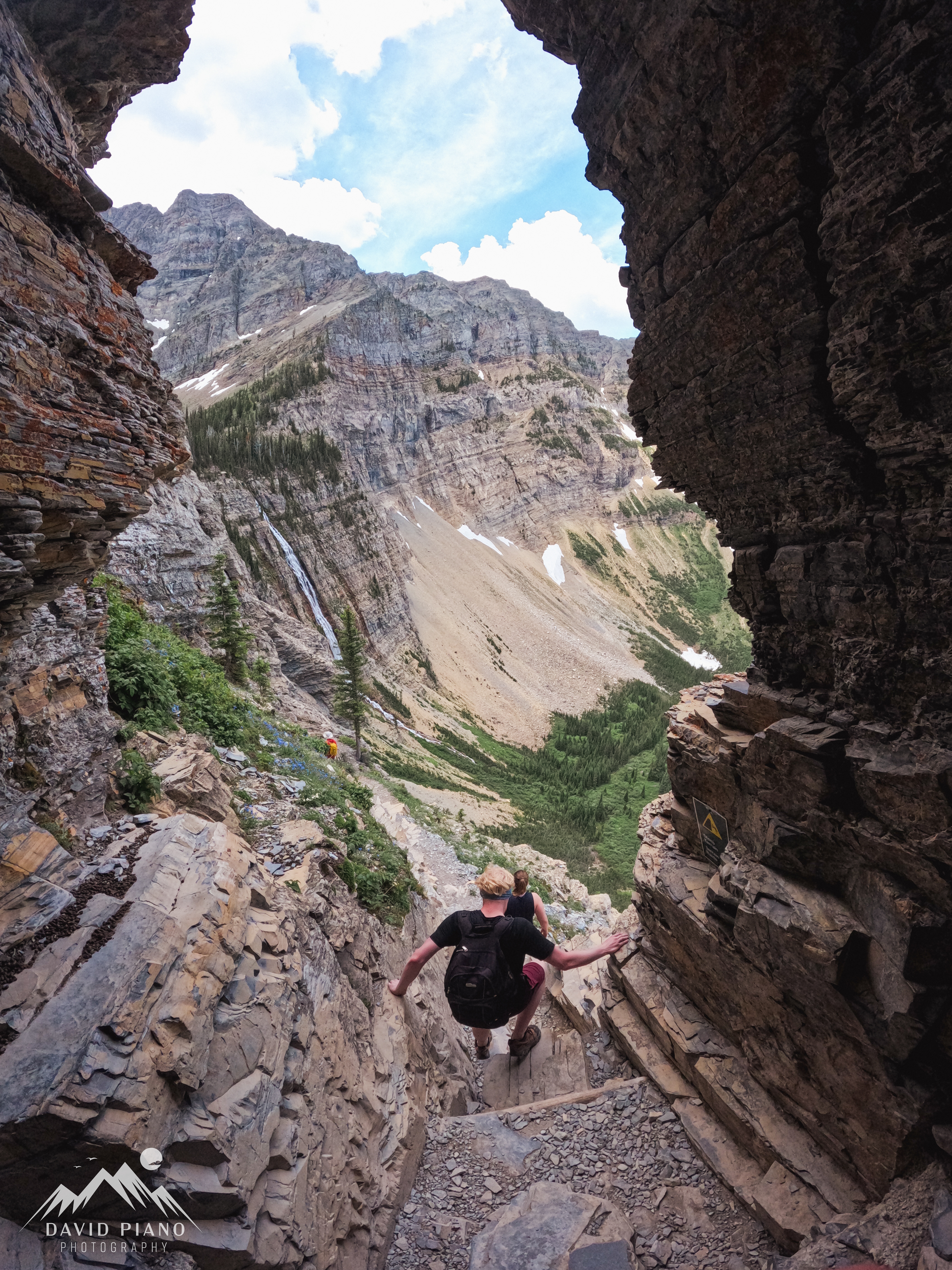 Crypt Lake Trail emerging from tunnel