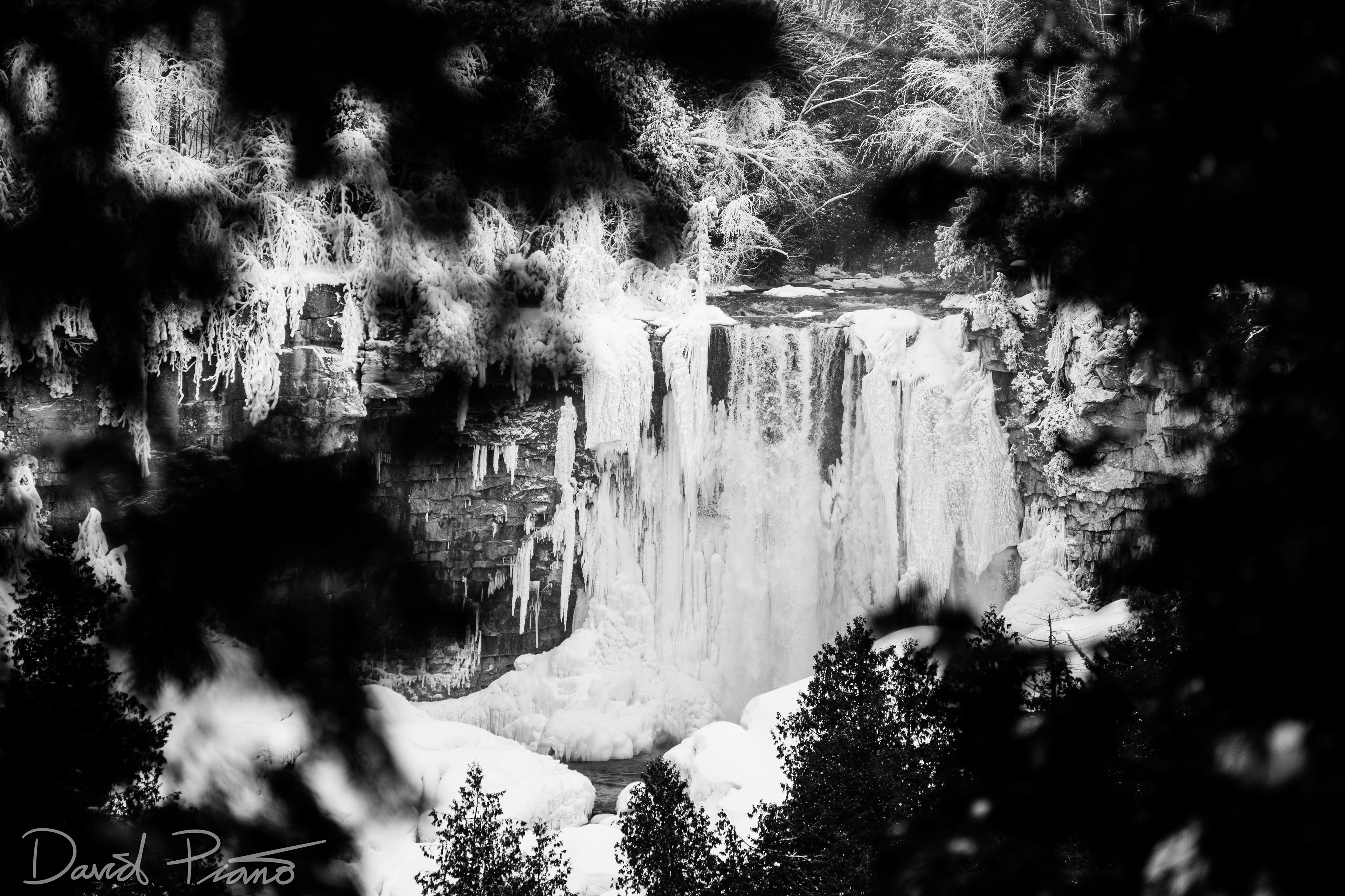 Eugenia Falls seen through the forest - Flesherton, ON - February 2018 
