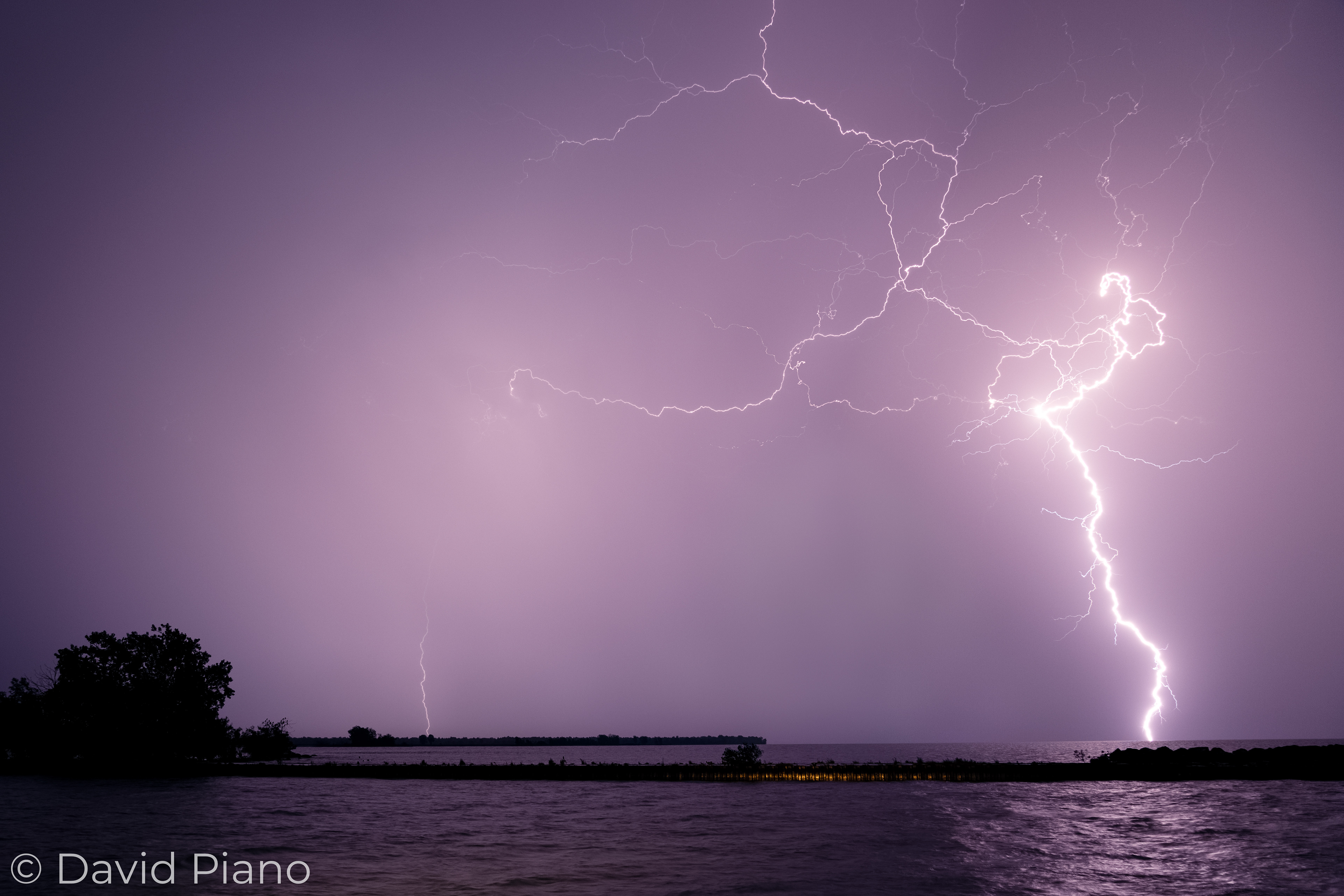 A vivid CG strikes Lake Erie seen from Erieau, ON - 