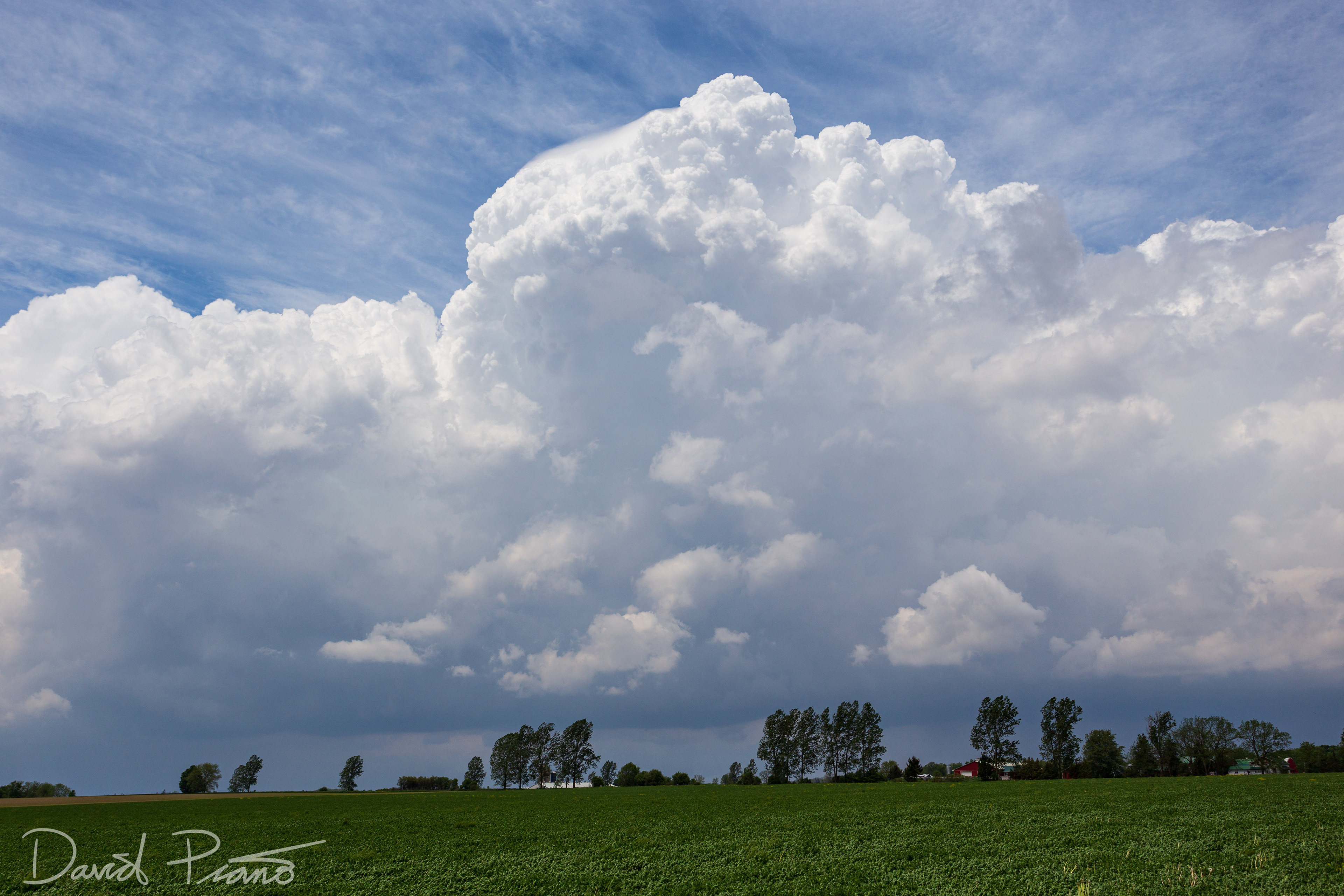 Line of CBs with textured cirrostratus above near Ingersoll 