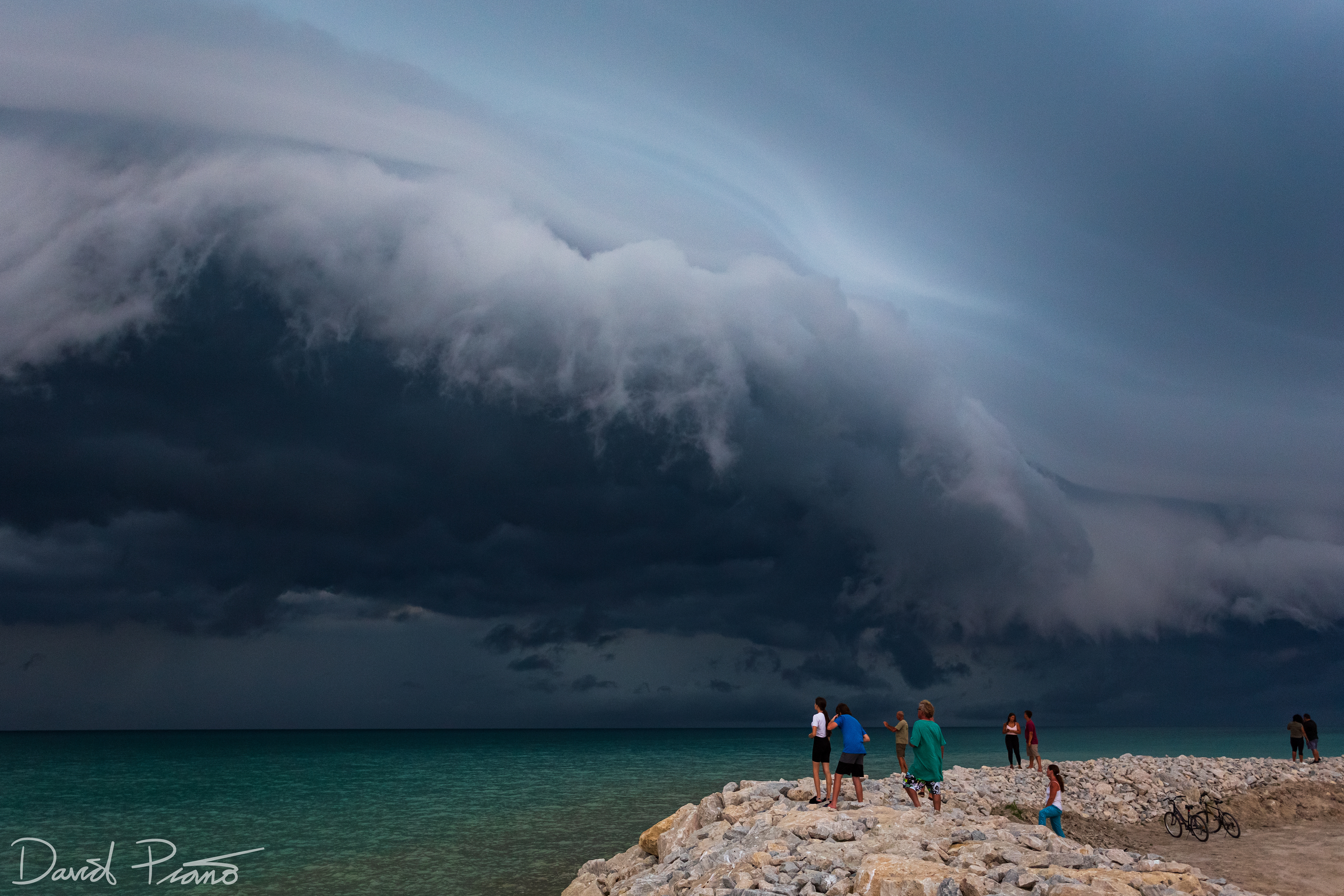 Beautiful sculpted shelf cloud rolling into Point Clark off Lake Huron -