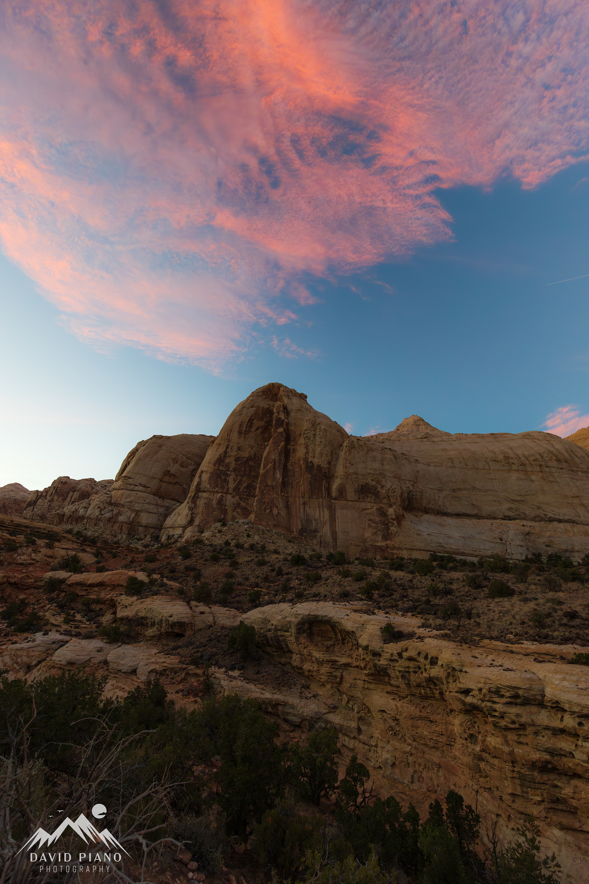 Pink pastel sunset over Capitol Reef National Park