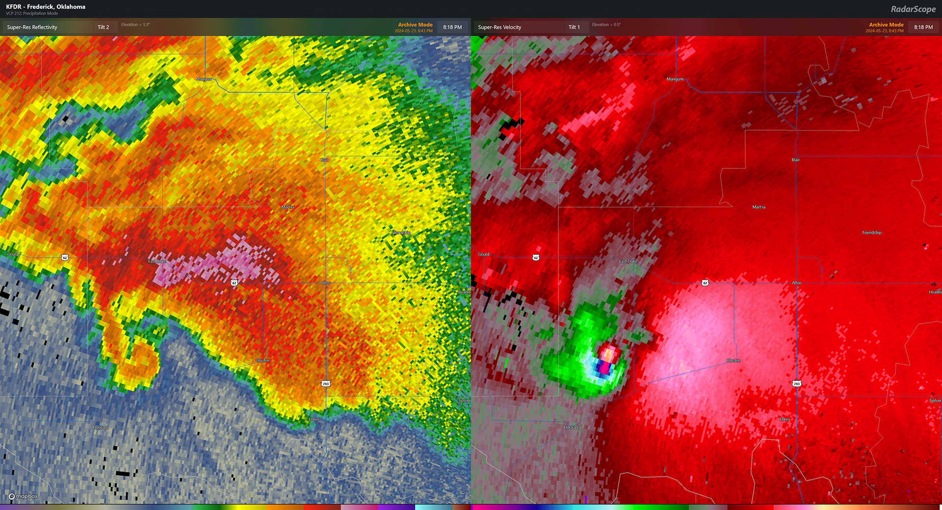 Impressive radar imagery of the tornado & parent supercell