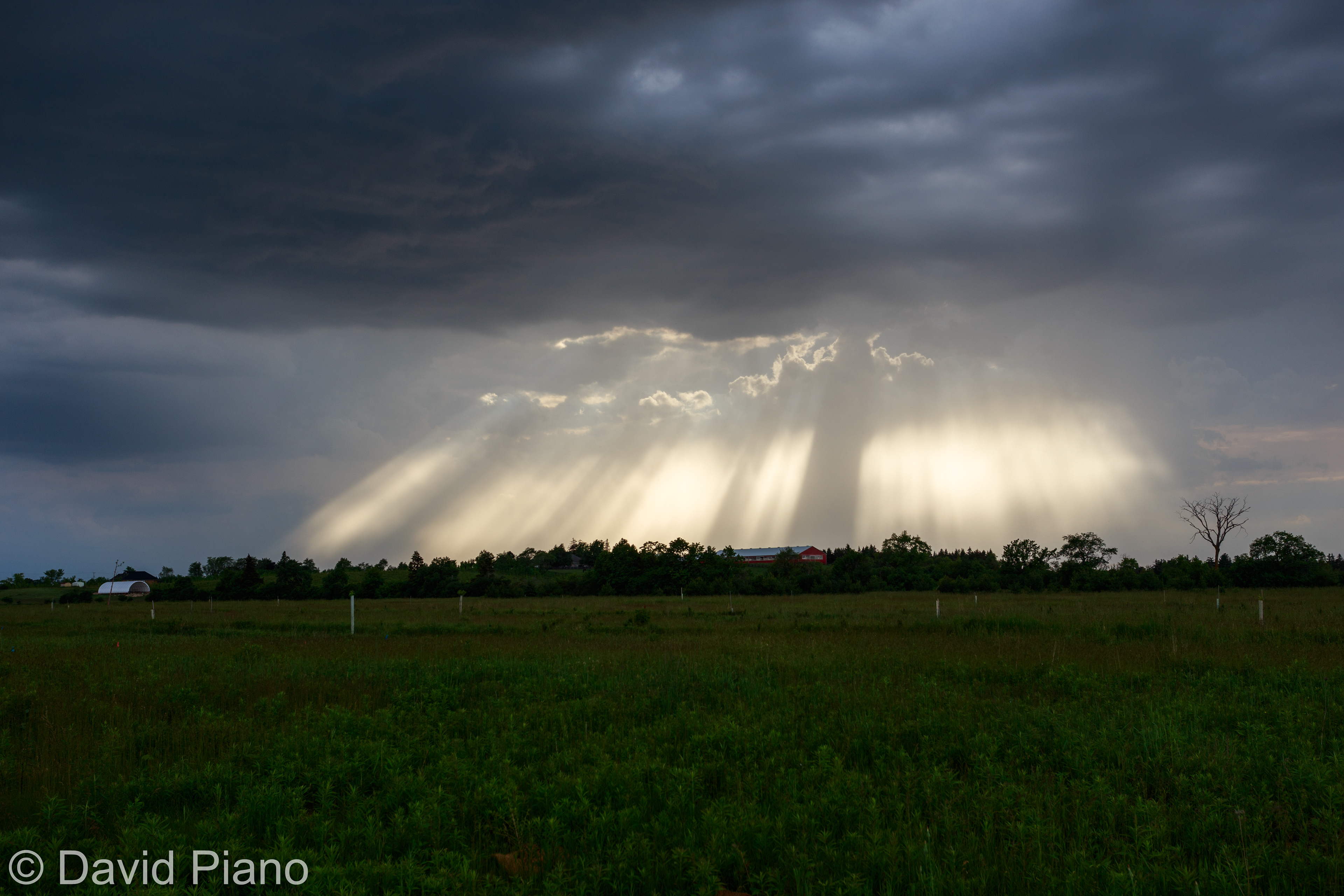 Sun rays behind developing thunderstorm near Guelph, ON - 06/16/2017