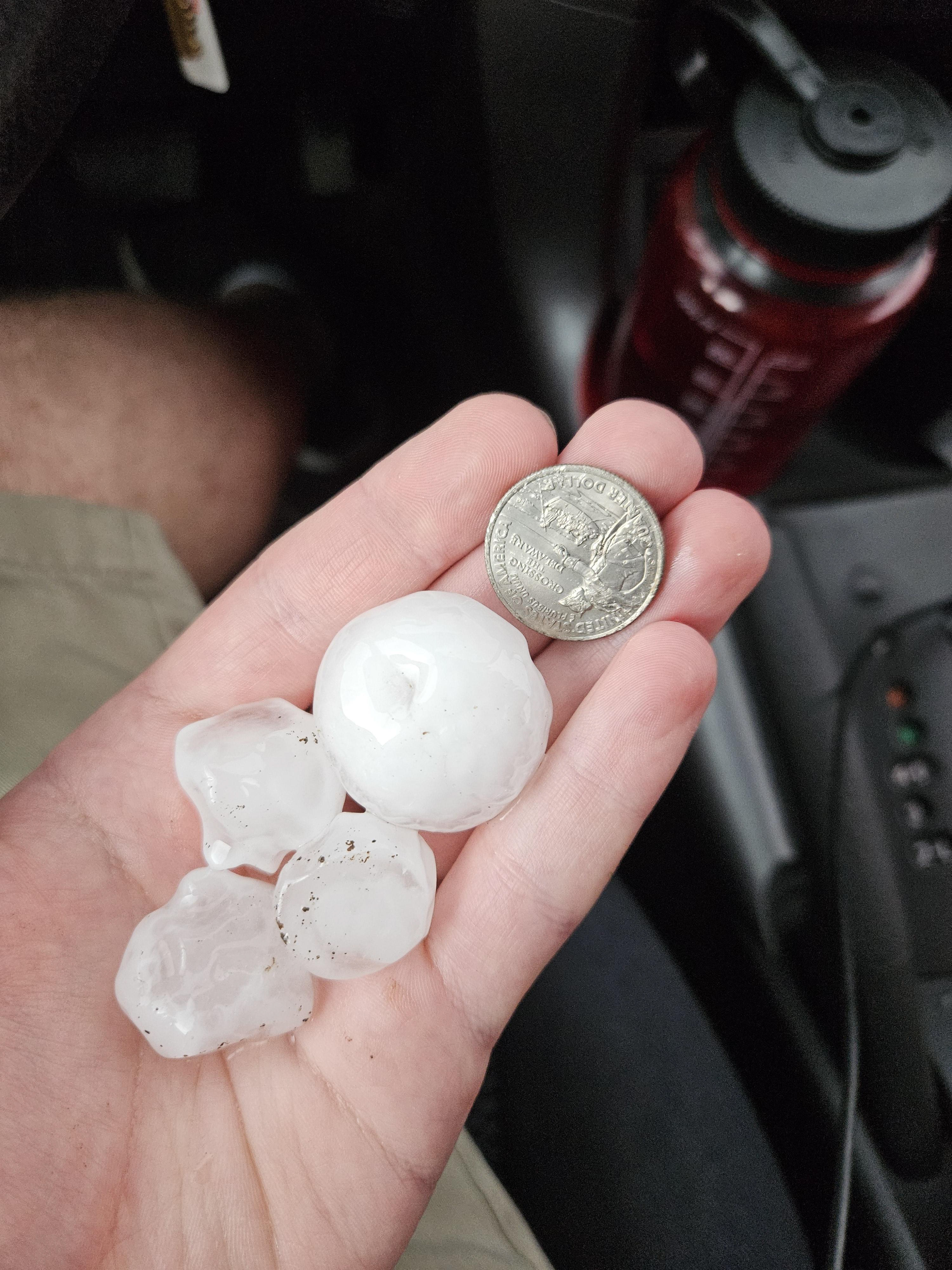 Half-dollar sized hail near Gould, OK
