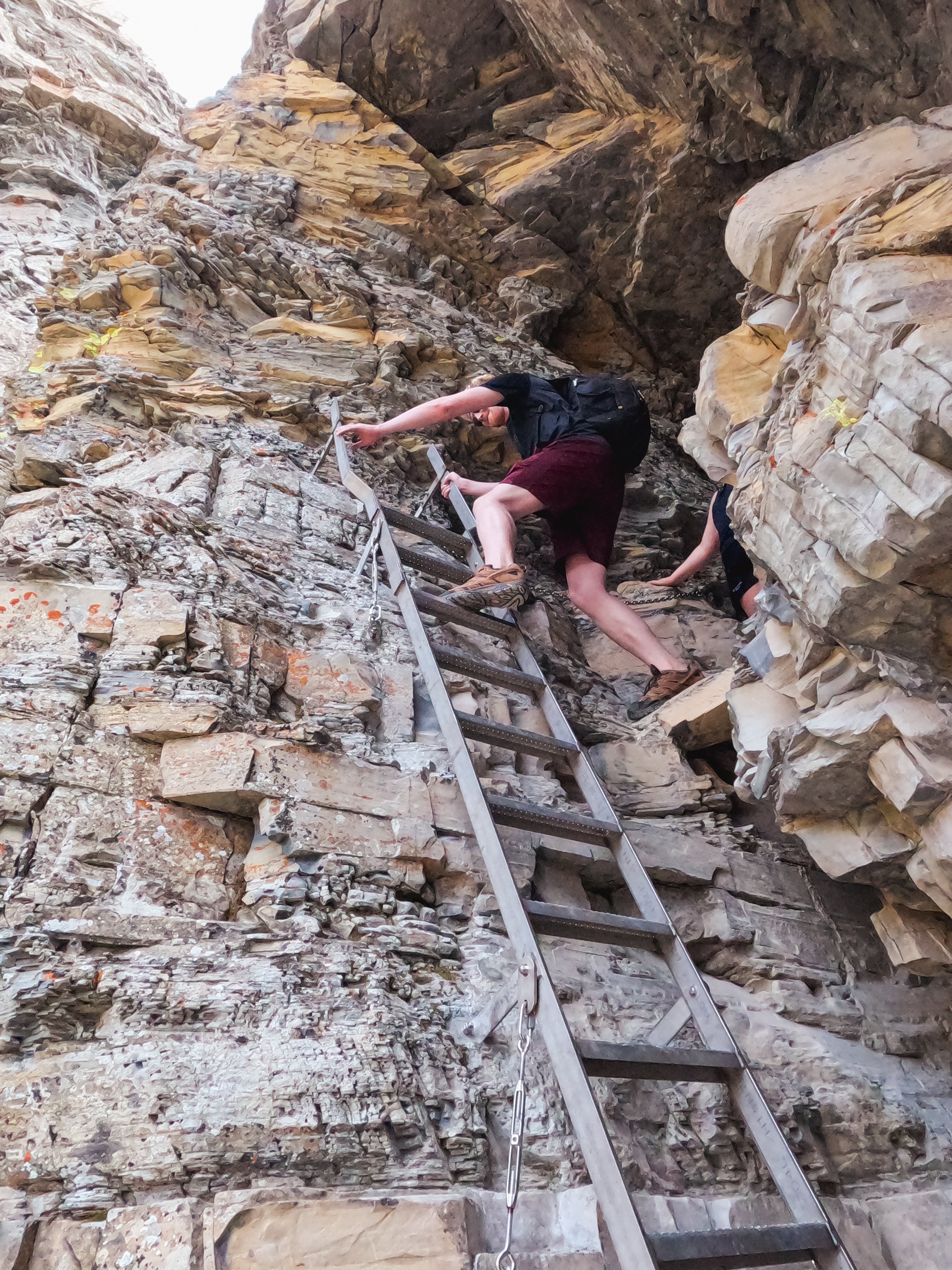 Crypt Lake Trail - ladder from tunnel