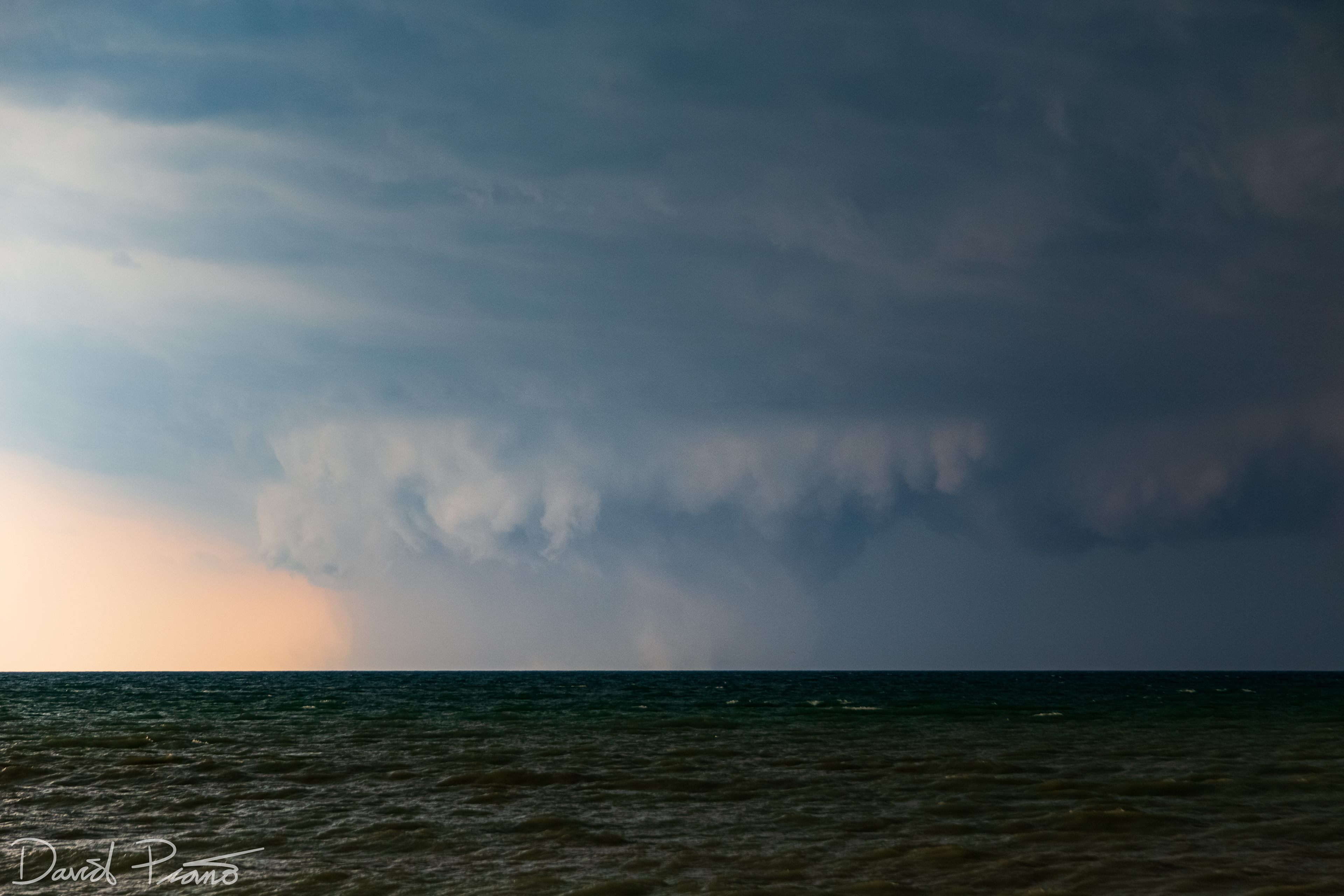 Large tornado over Lake Huron looking SSW from Point Clark