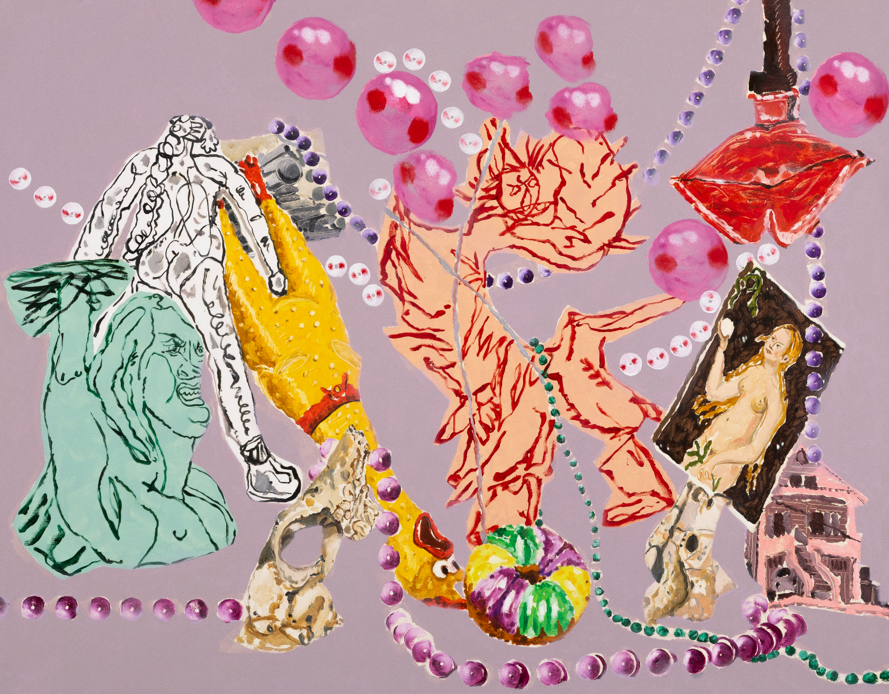 Léonard Martin, Beads & Bodies III, 2025, oil and acrylic on canvas Courtesy of the artist and Templon, Paris – Brussels – New York. 