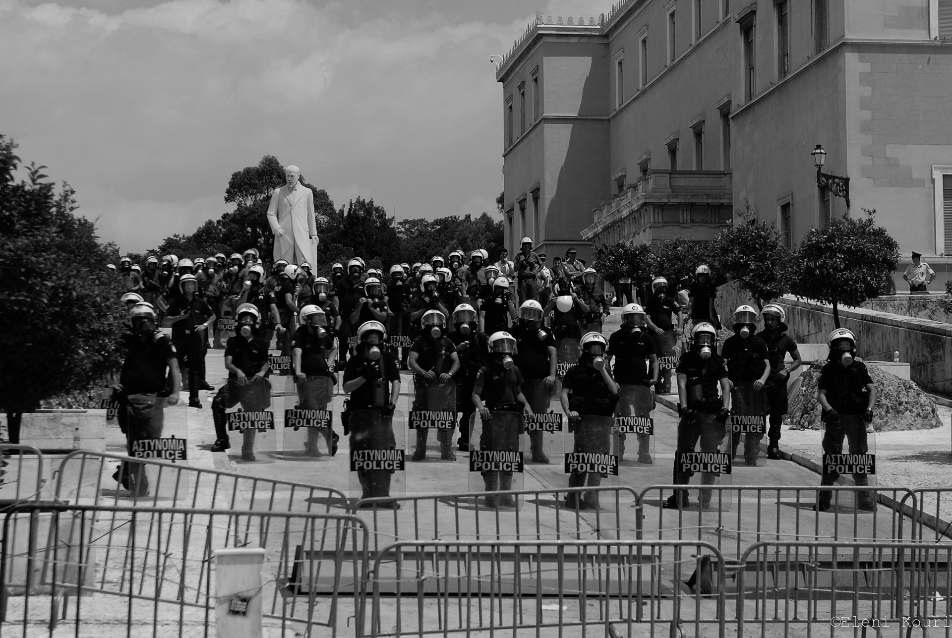 Policemen outside the Greek Parliament in Athens 