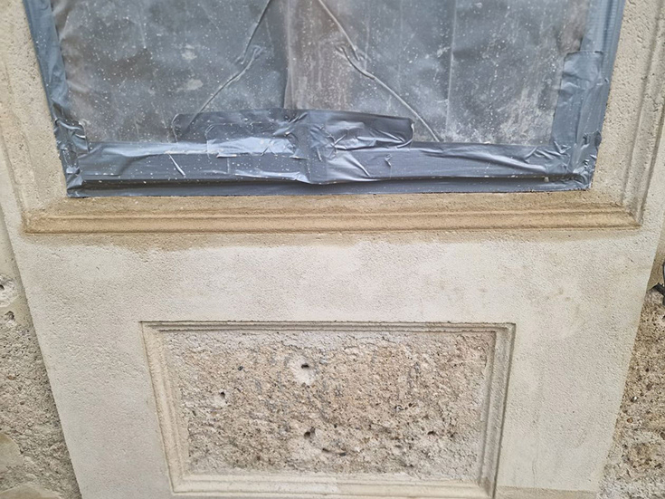 Gloriette Steiermark, Restaurationsprozess Grobputz Fensterfaschen und Kasetten