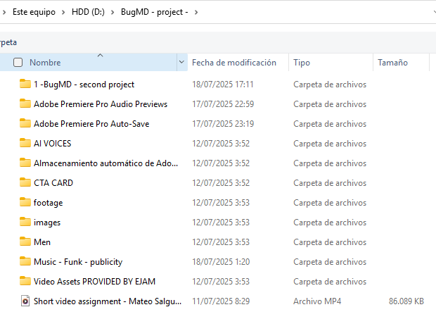 Archivos y carpetas para un solo short.