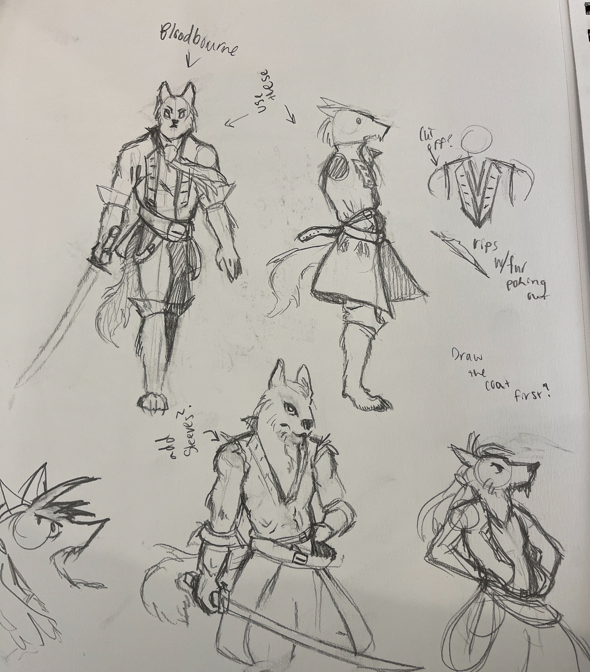 Traditional sketches while in a meeting to gain an idea of what the goal of the character was
