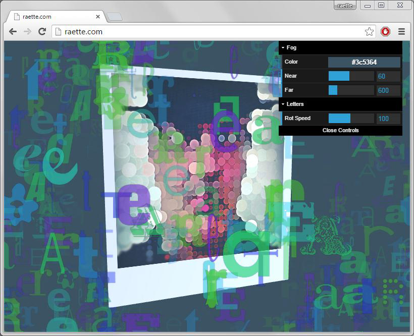 Fanciful display of fonts and a brand image in a sphereical 3D realtime page using ThreeJS