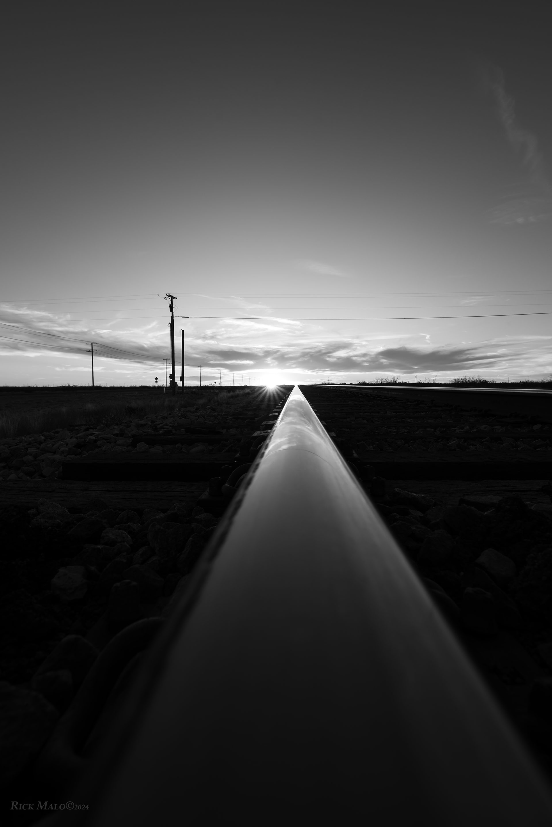 A desert sunset near Pyote, Texas on the old T&P.