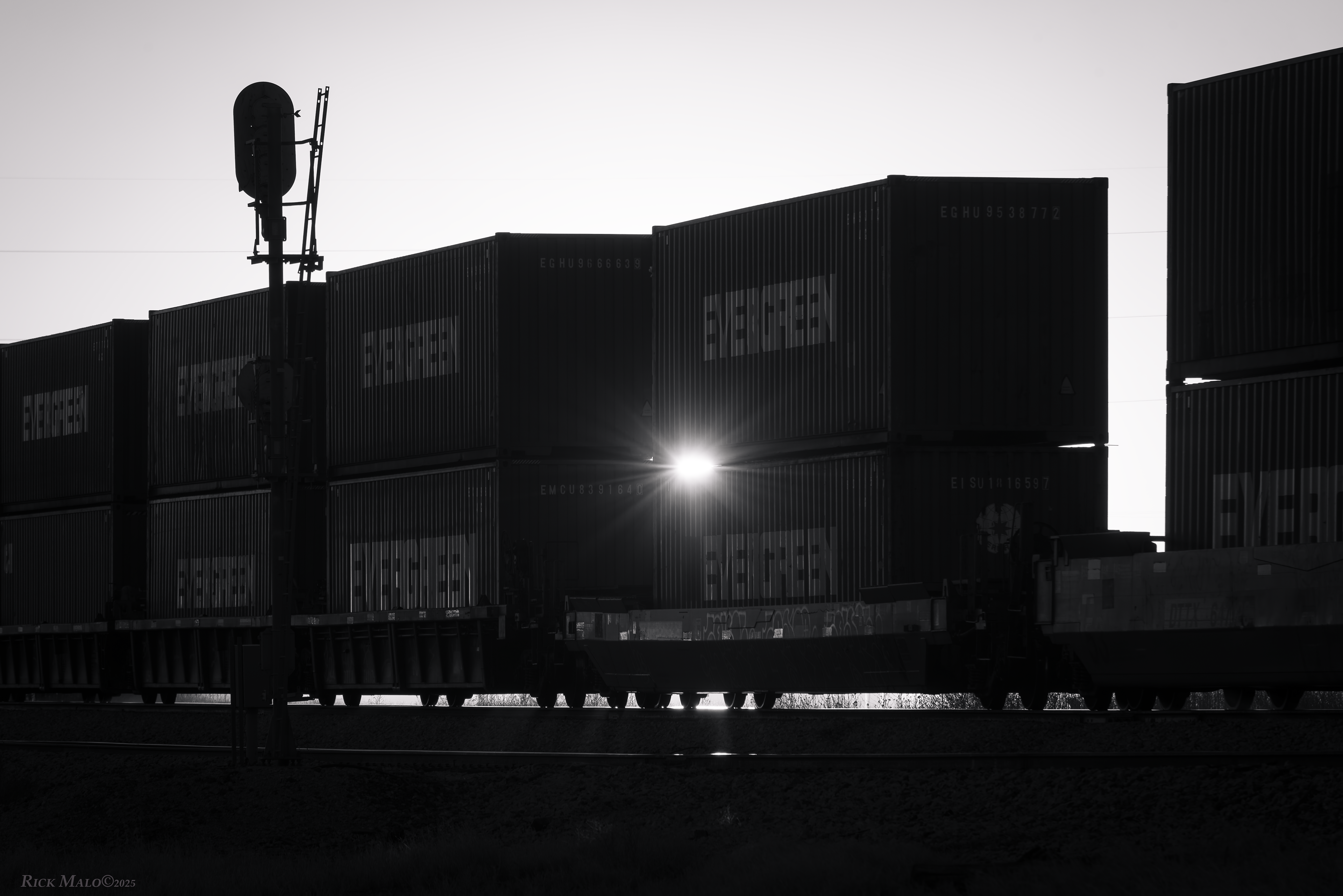 A container train rolls west on the T&P at Midland, Texas.