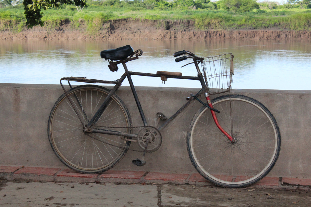 In front of the river