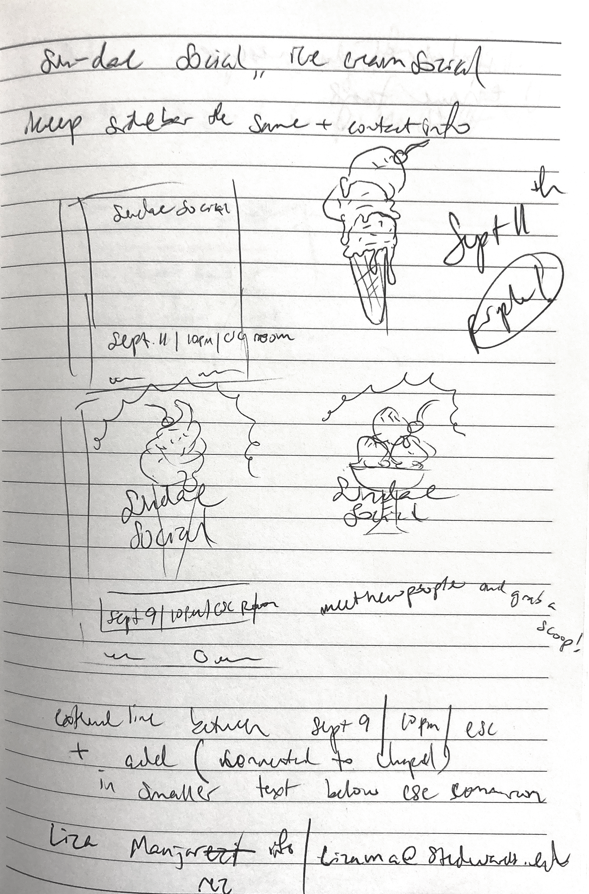 Initial sketches and brainstorming notes after discussions with my boss