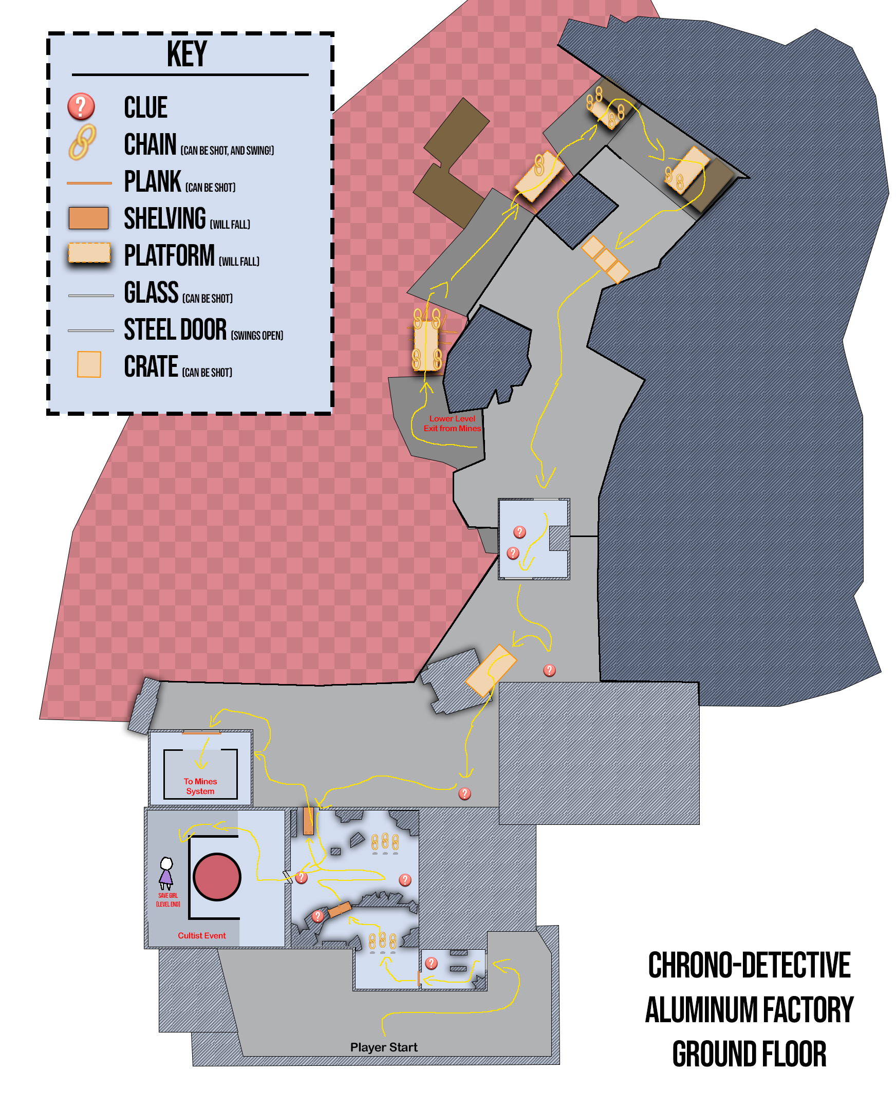 Top-down map for an investigation puzzle level