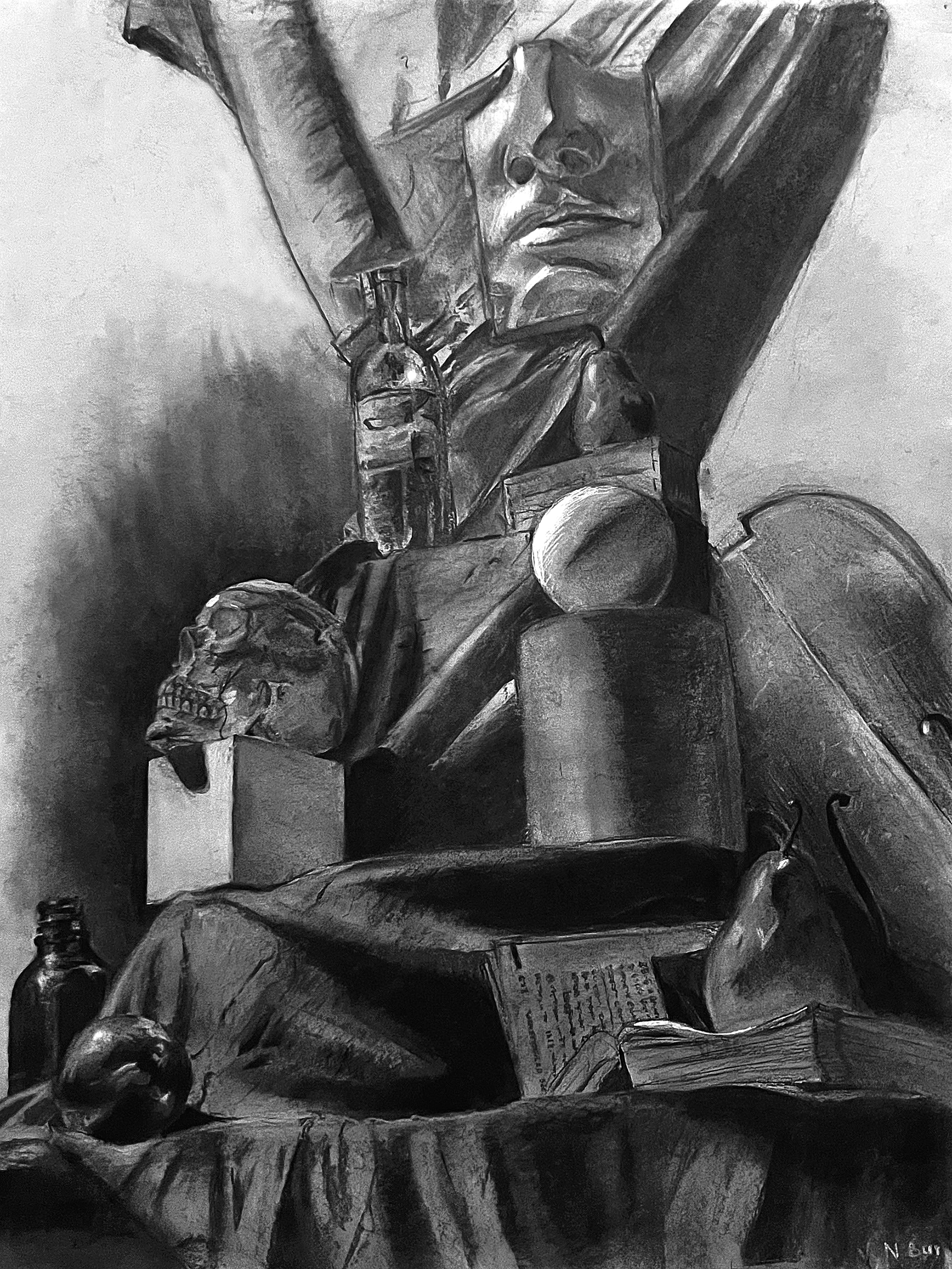 Final, Dec 2024,  charcoal vines on tan paper, 18x24- Viz Fall Show 2024