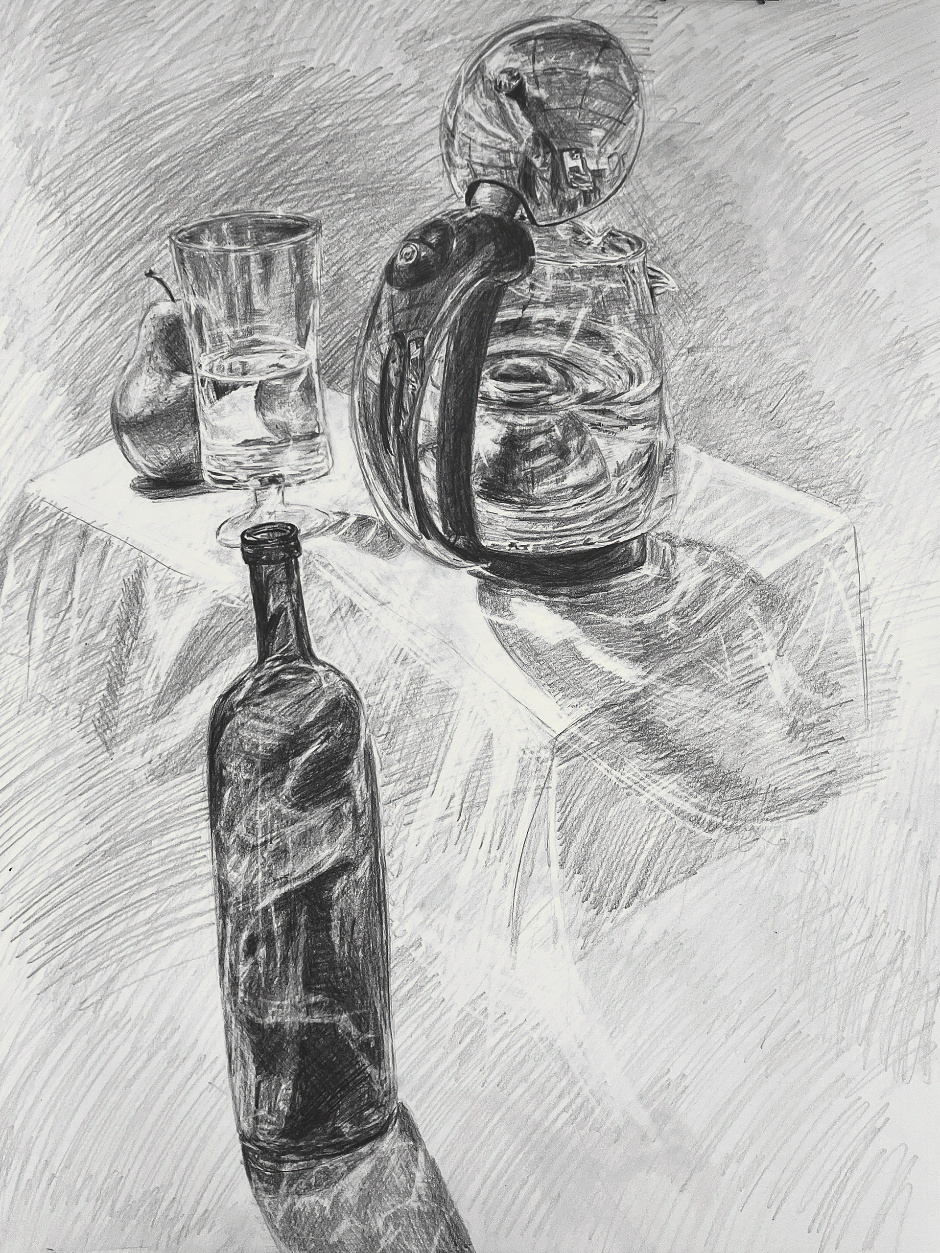 Reflective Still Life Homework, Nov 2024, Graphite pencils, 18x24