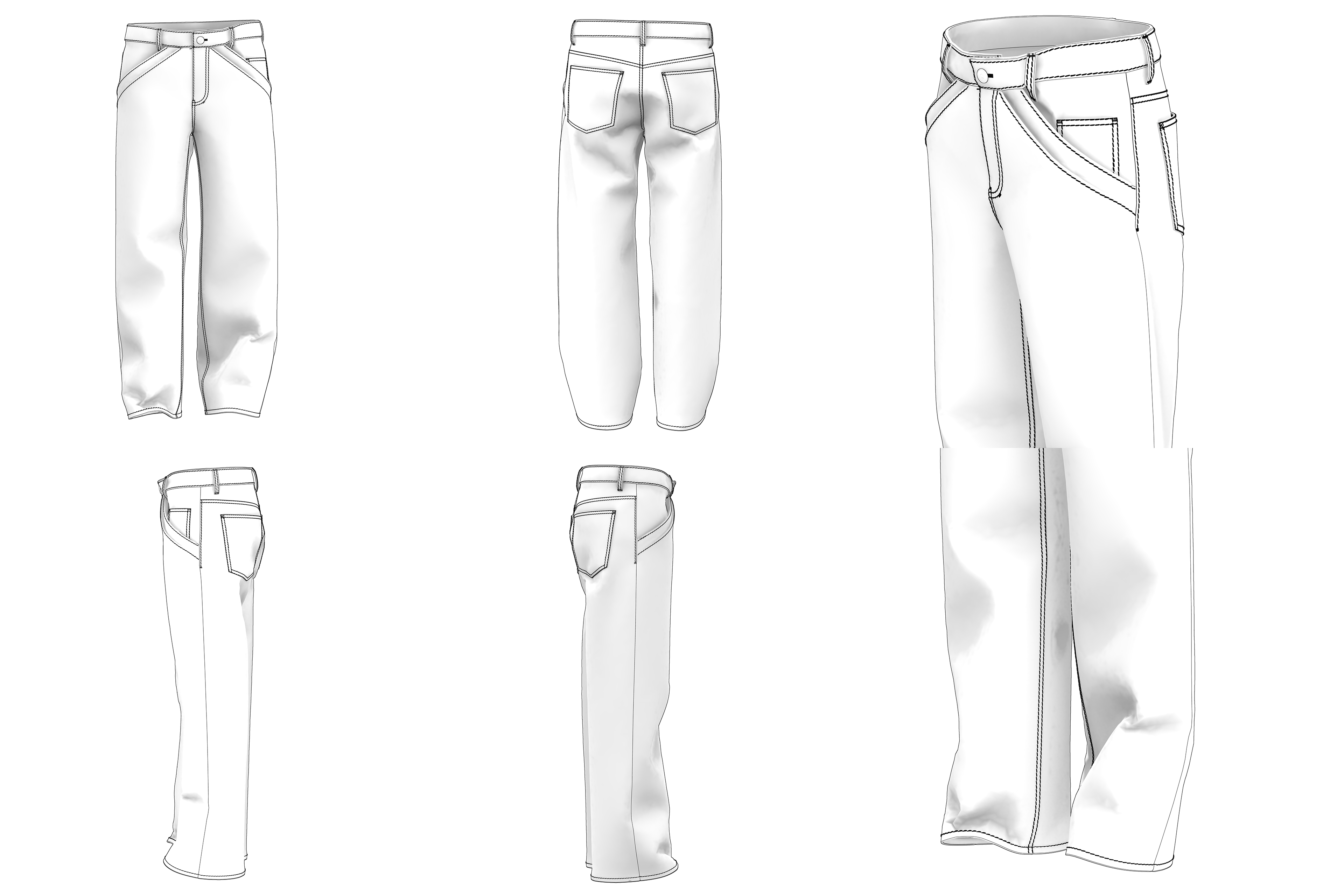 Jeans with diagonal pleats