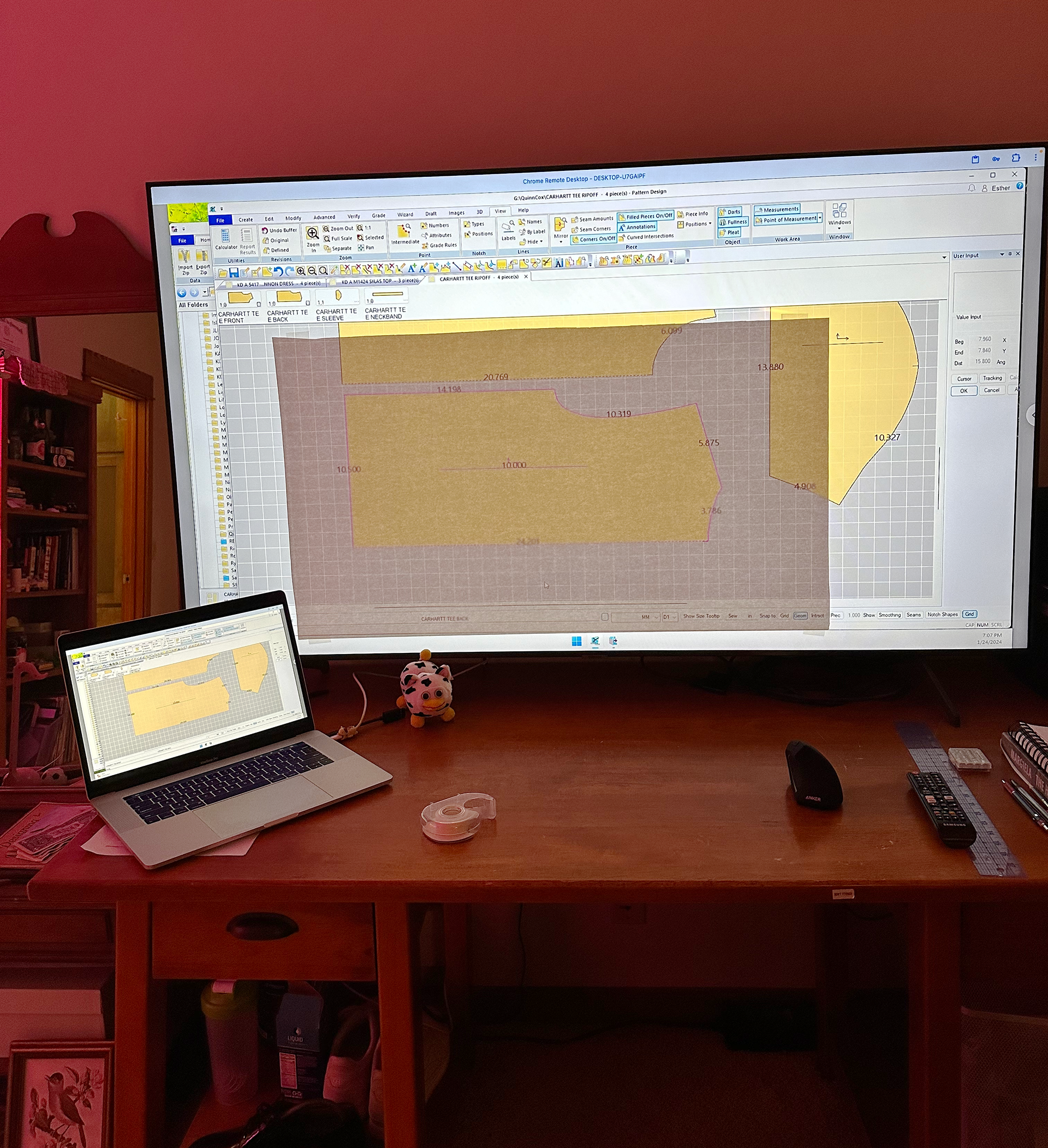 After digital patterning, I traced the patterns off my TV onto paper. At the time I didn't have access to the Gerber Plotter!