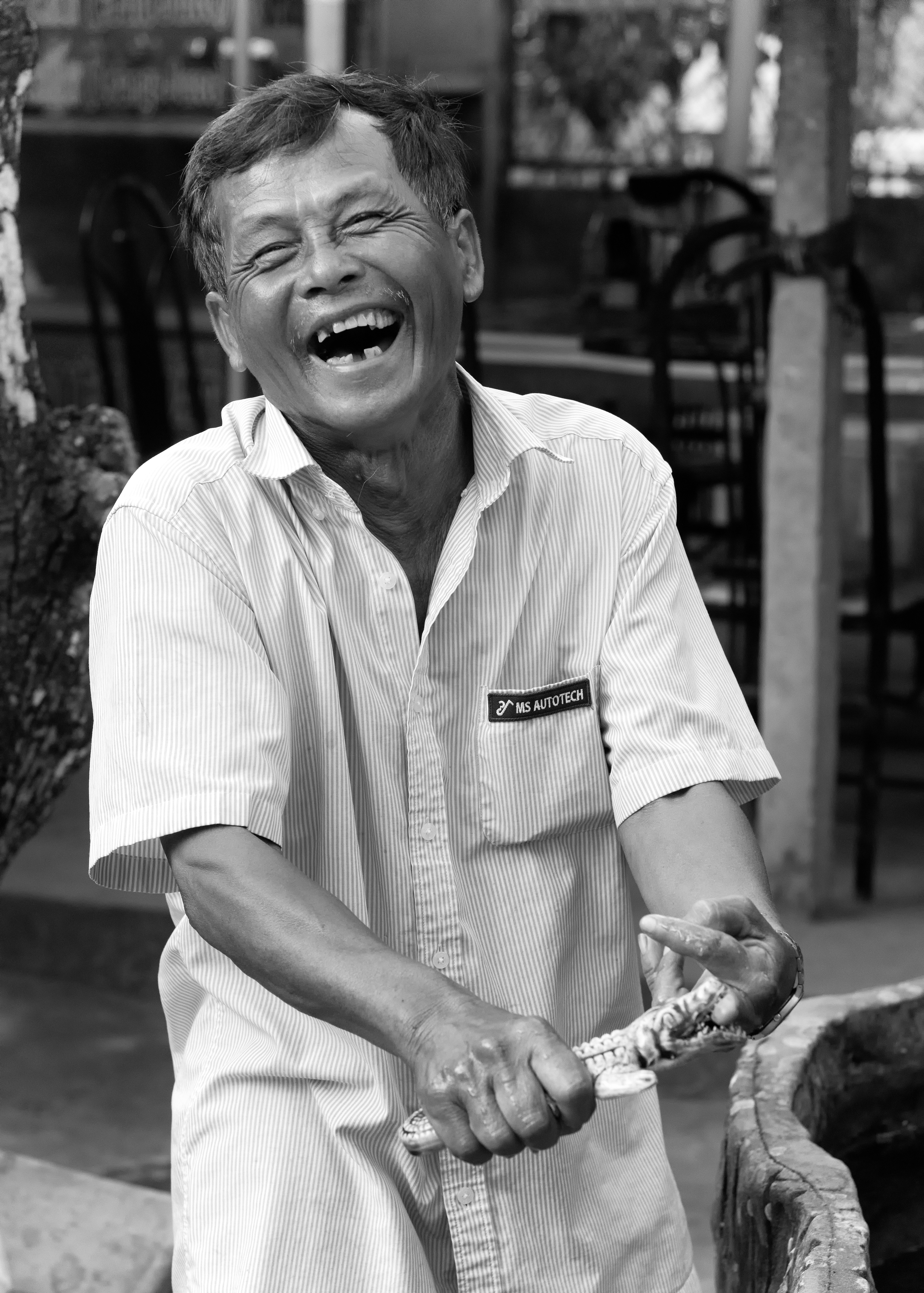 The captain of my boat into the Cai Rang floating market — Mekong Delta, near Cần Thơ — spoke maybe four words of English, which turned out not to matter. At some point, apropos of nothing, he pulled a plastic alligator from his pocket and staged a full assault on his own middle finger, laughing the entire time — which is more or less the whole story, and somehow enough.
