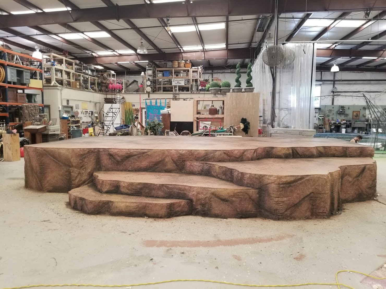 Platforms textured and painted on the shop floor before transport
