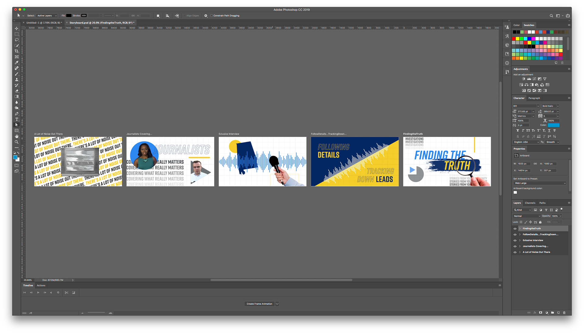 Design/Storyboard in Photoshop.
