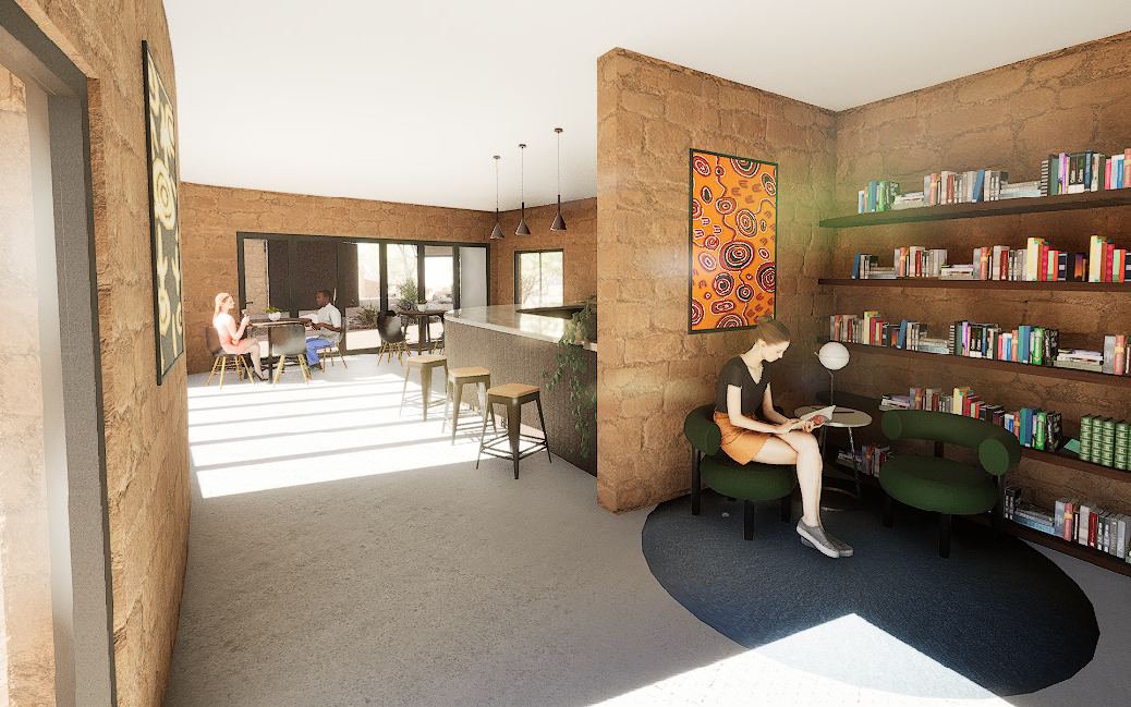 Internal render: cafe/library space