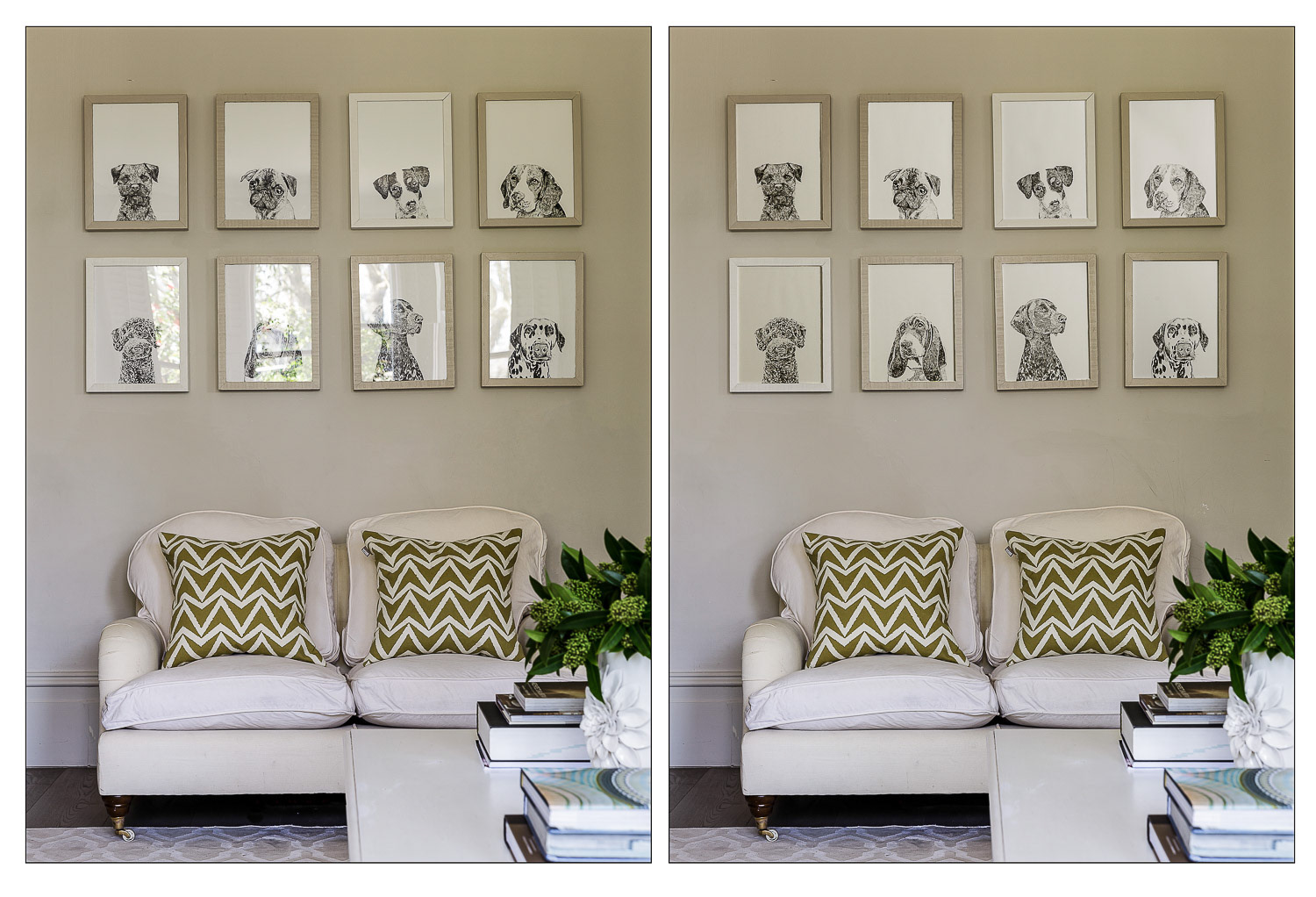 Using careful lighting techniques all reflections can be removed from glazed artworks