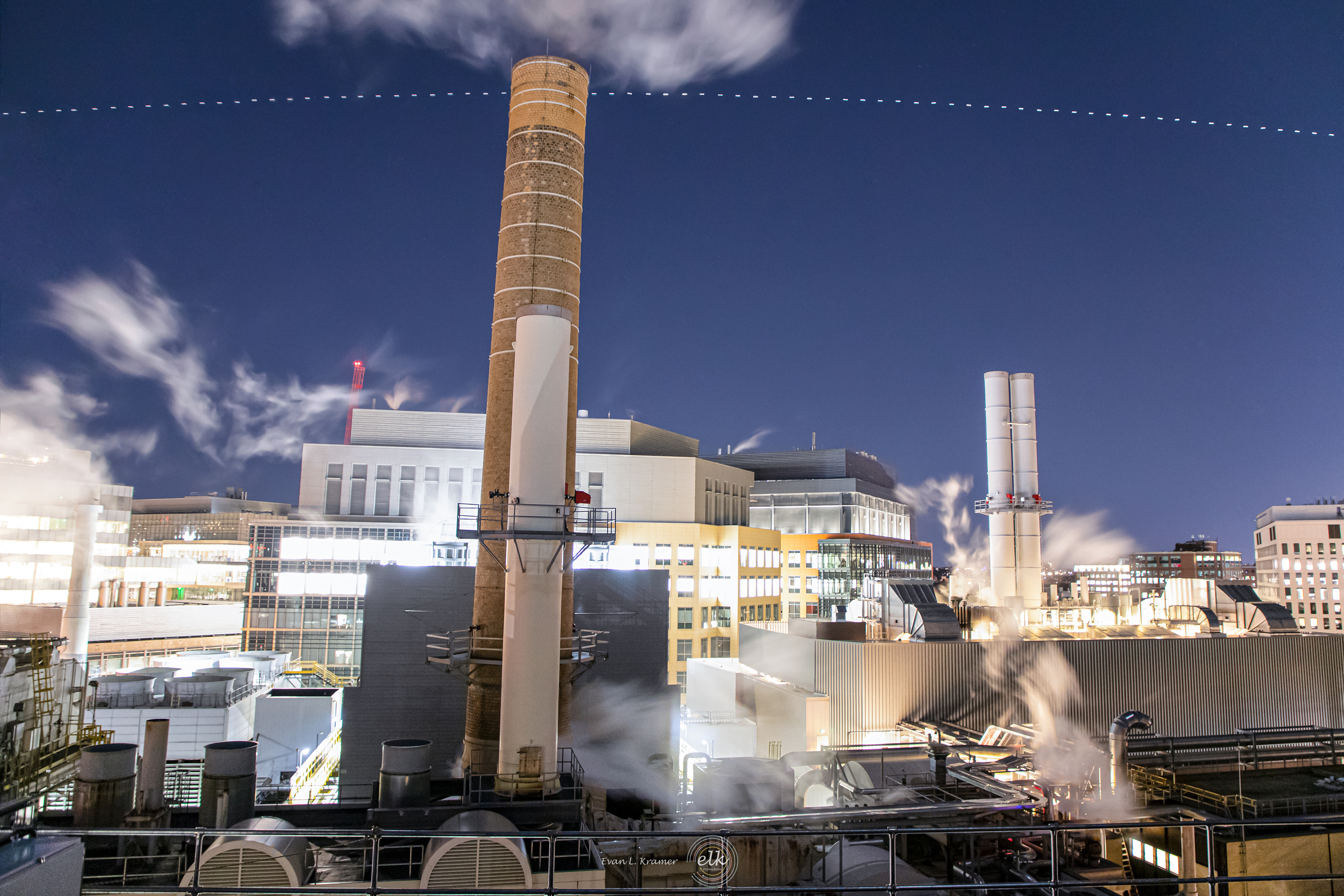 The international space station over the MIT Central Utilities Plant. Cambridge, MA.