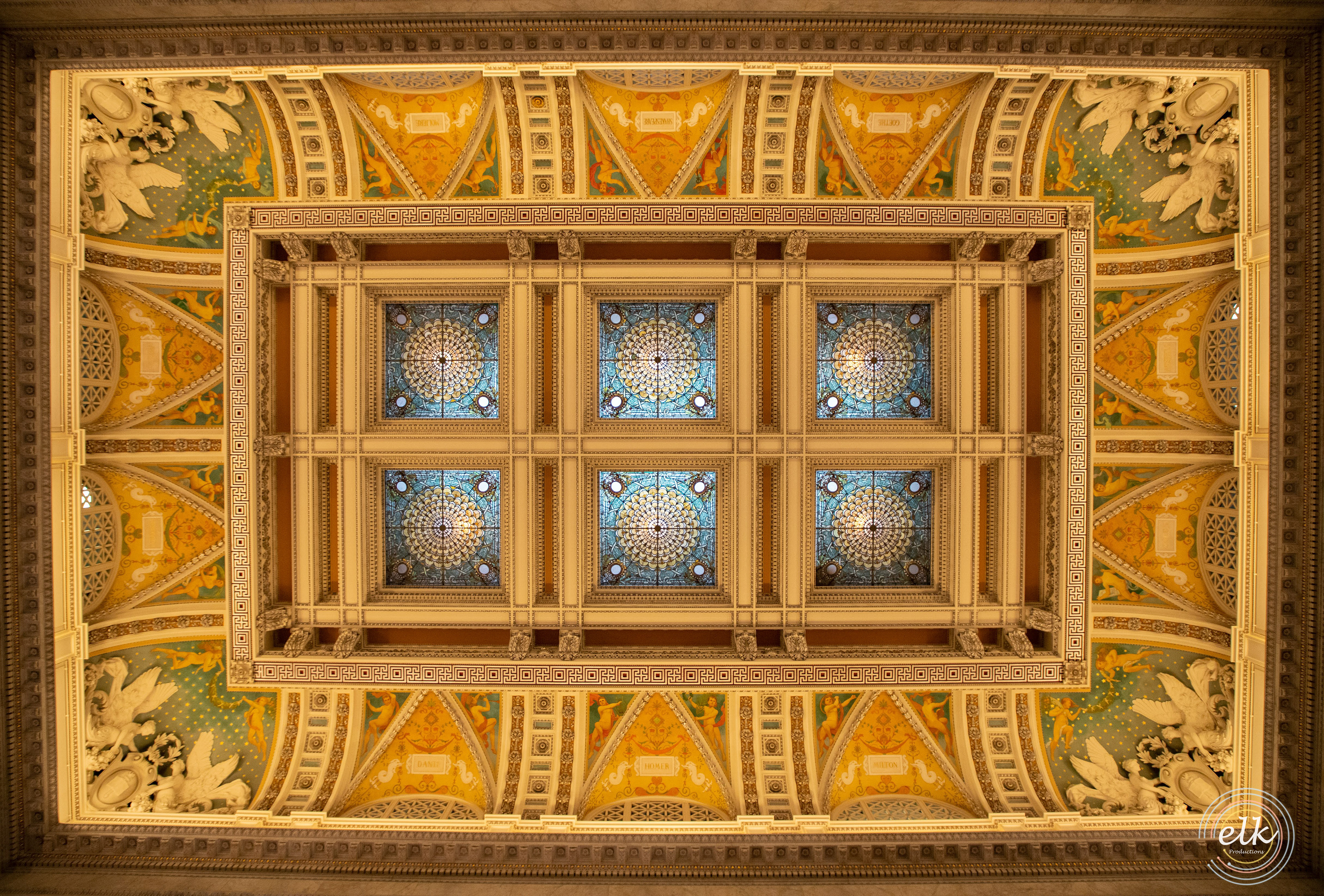 Library of Congress decorative ceiling. Washington D.C.