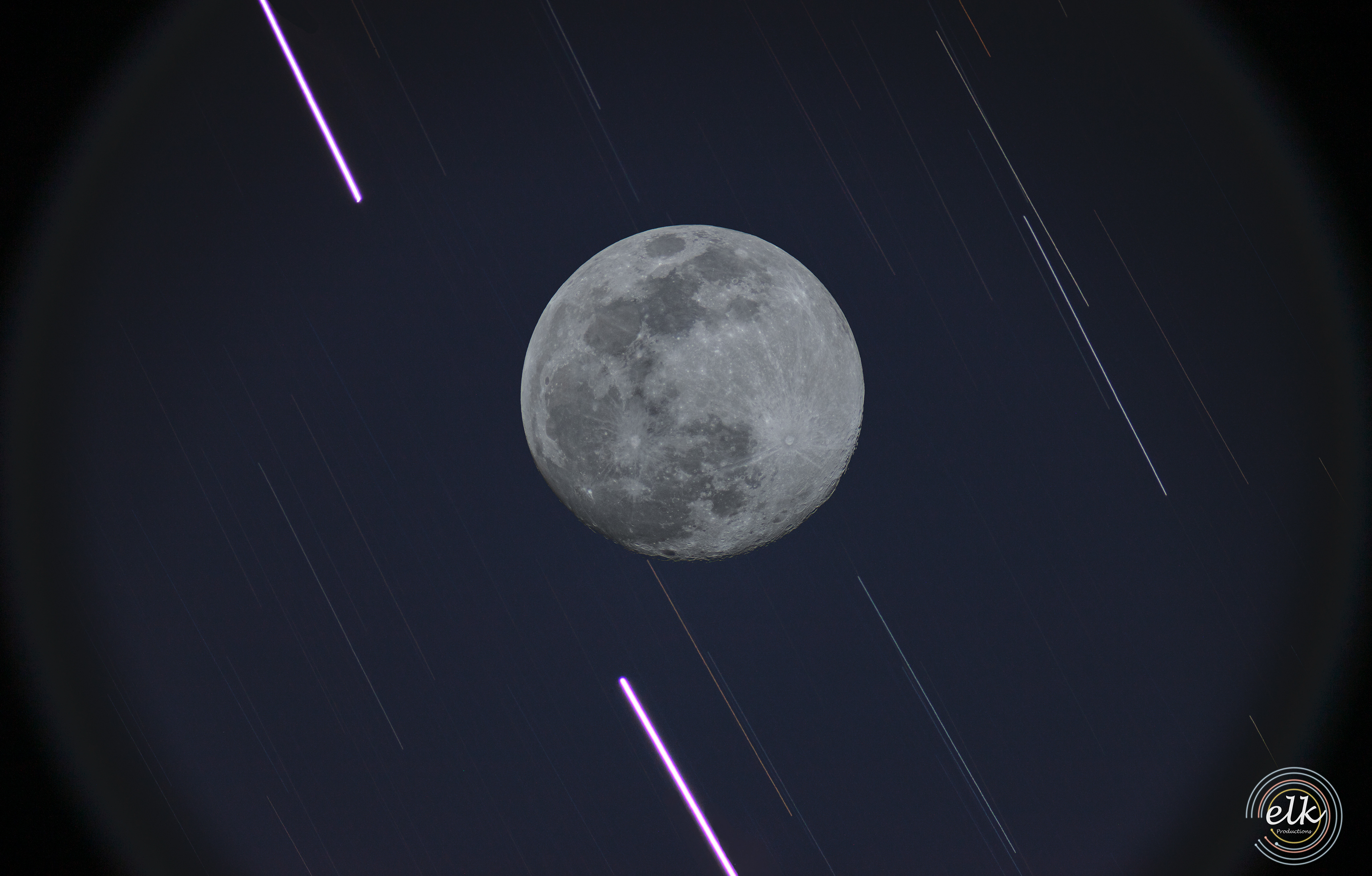 The full moon with star trails through my 90mm refractor. Fairfax Station, VA.