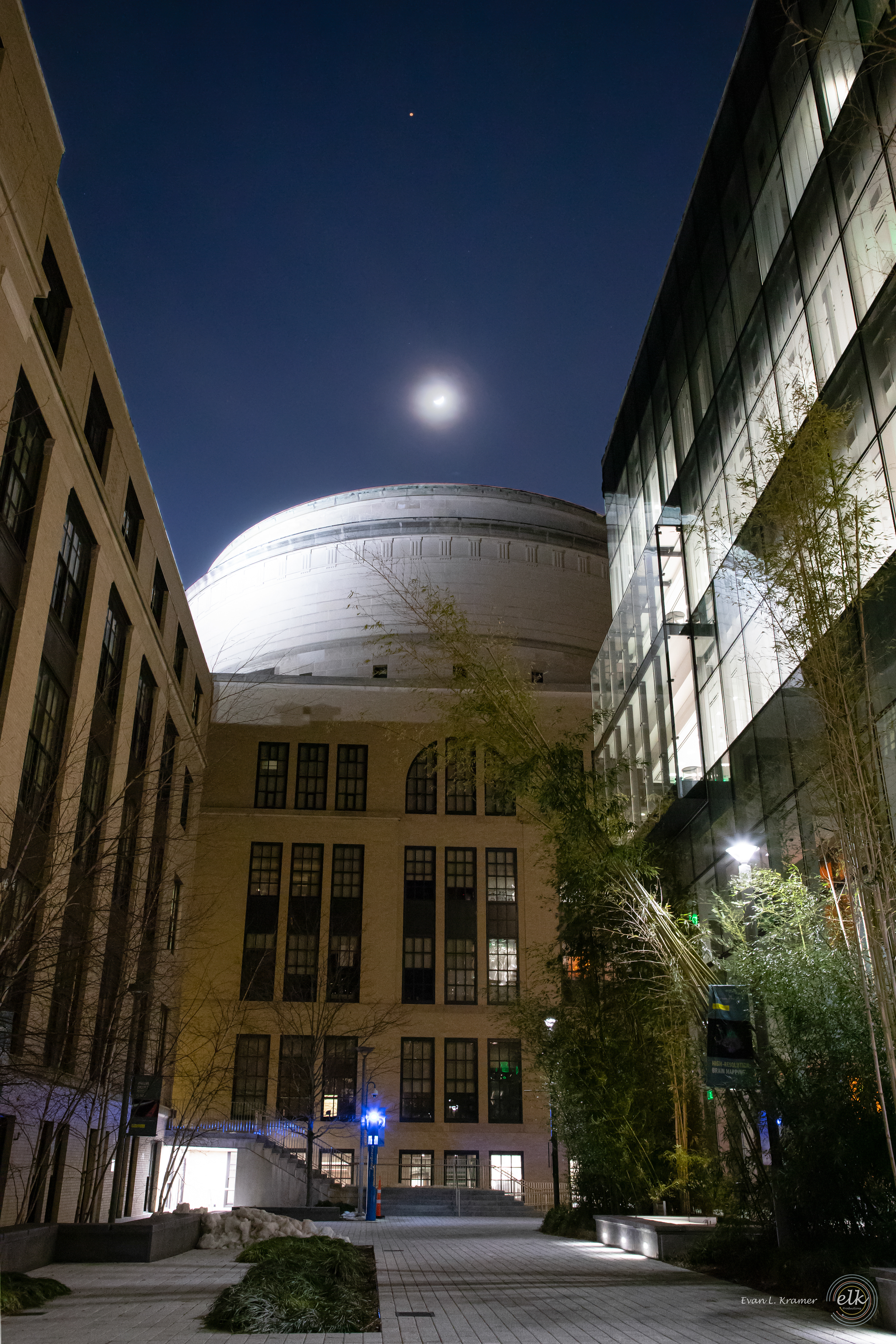 Mars and the moon above the MIT Dome on the eve of the Mars Perseverance Rover landing. Cambridge, MA.