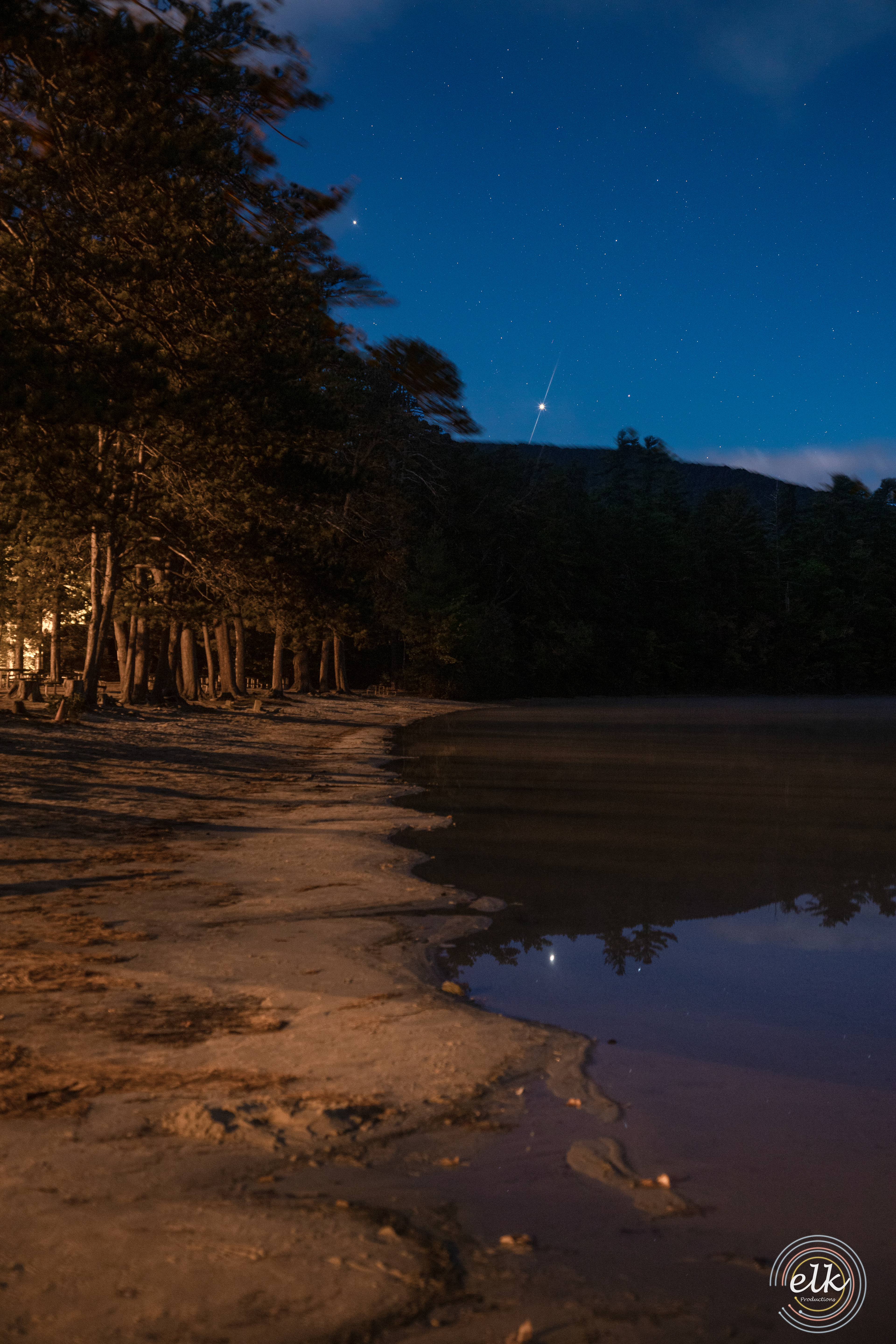Saturn and Jupiter above White Lake. White Mountain NF, NH.