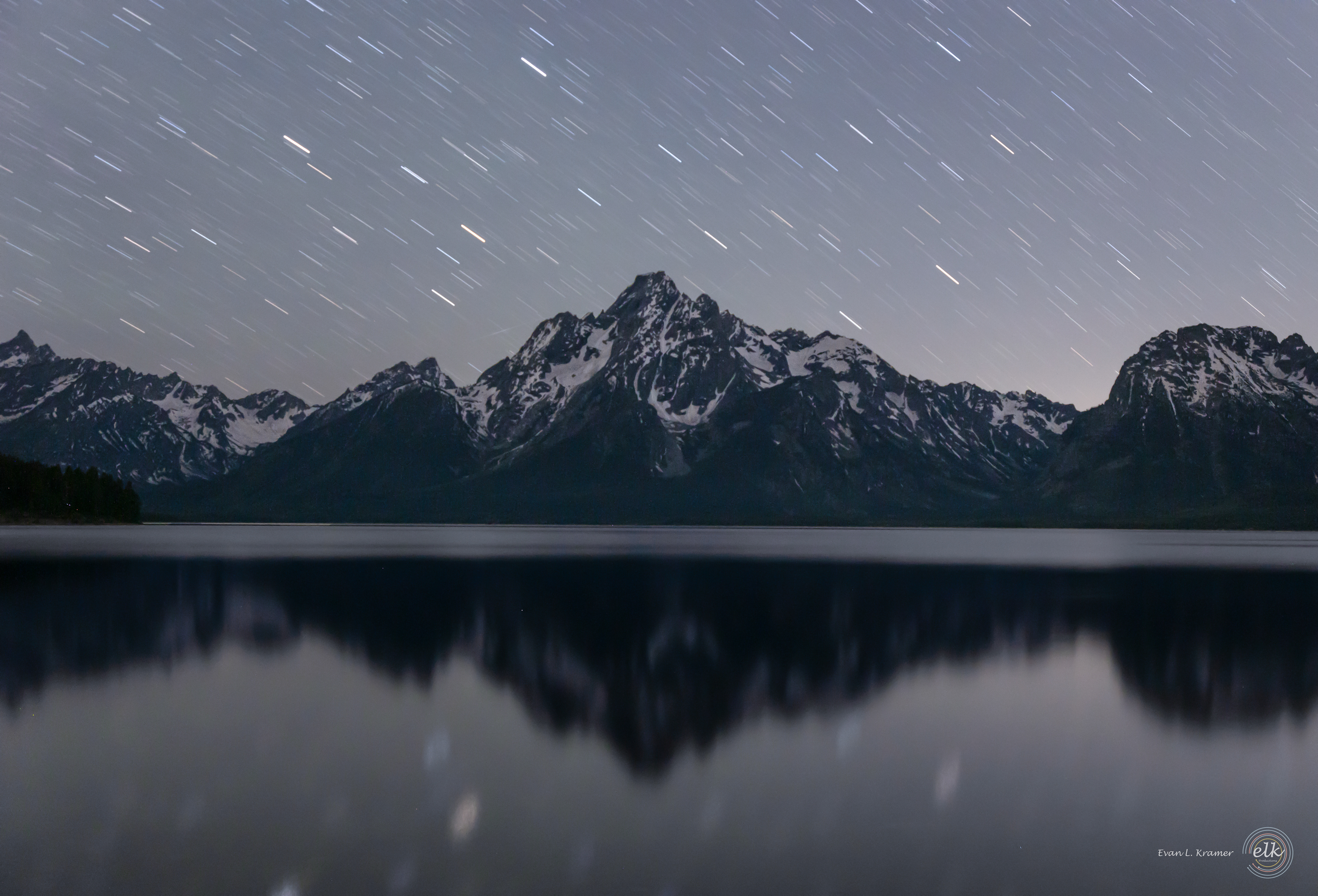 Star trails over the Tetons. Grand Teton NP, WY.