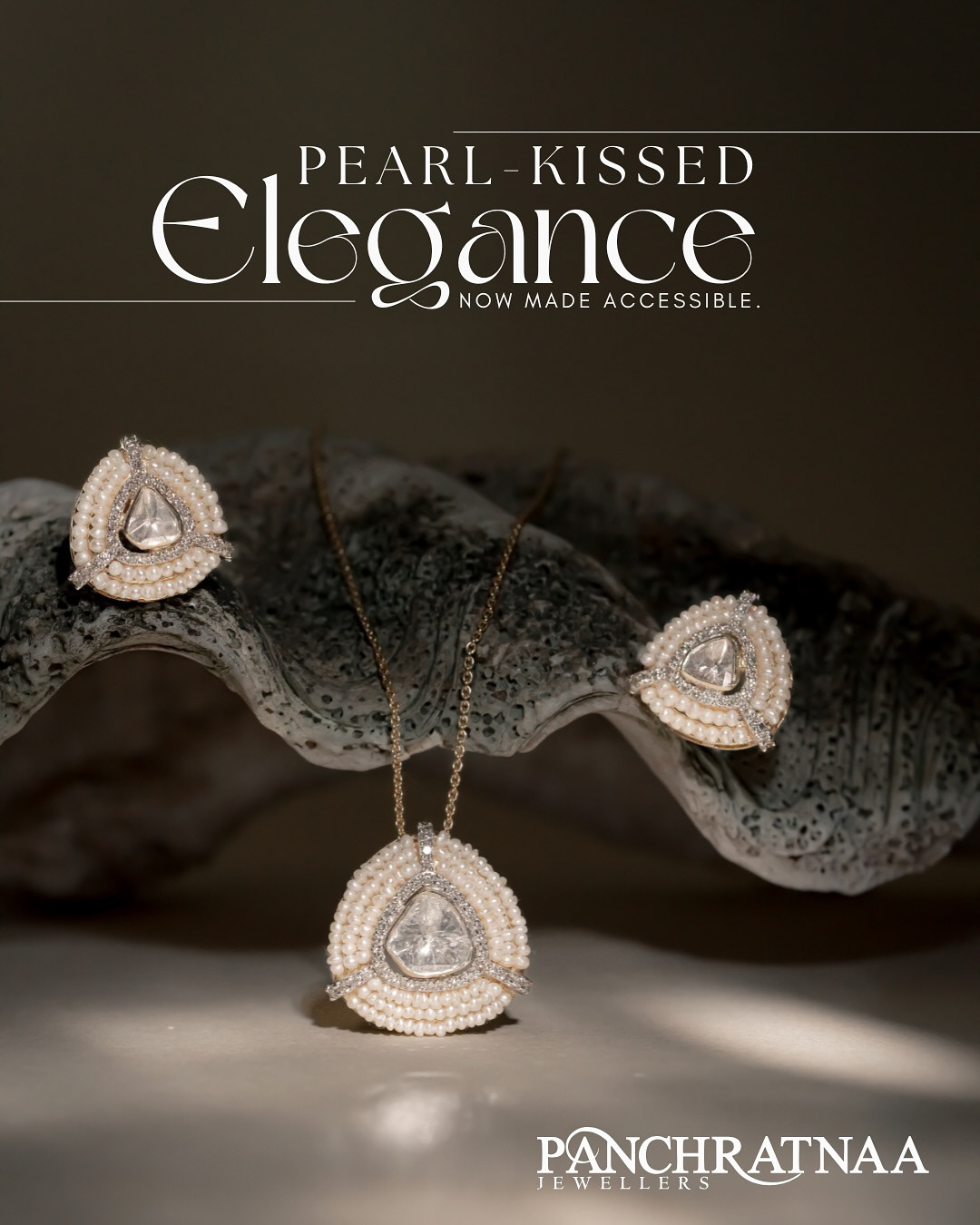 Ideation: Highlighted softness and luxury using pearls with minimal, refined composition. Why it works: The subtle lighting and clean typography elevate the product’s premium feel.