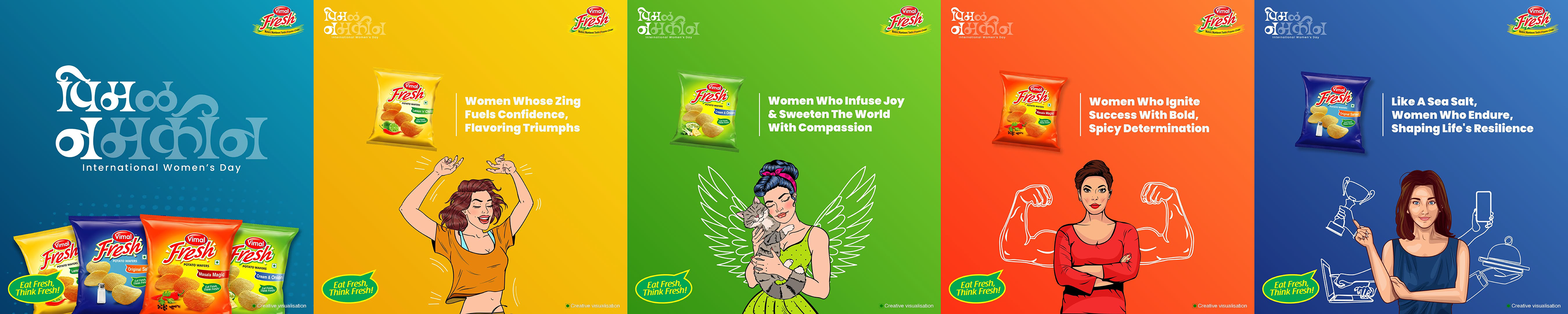 Ideation: Represented different personalities of women through bold illustrations and flavors. Why it works: The concept creates relatability while aligning product with empowerment.