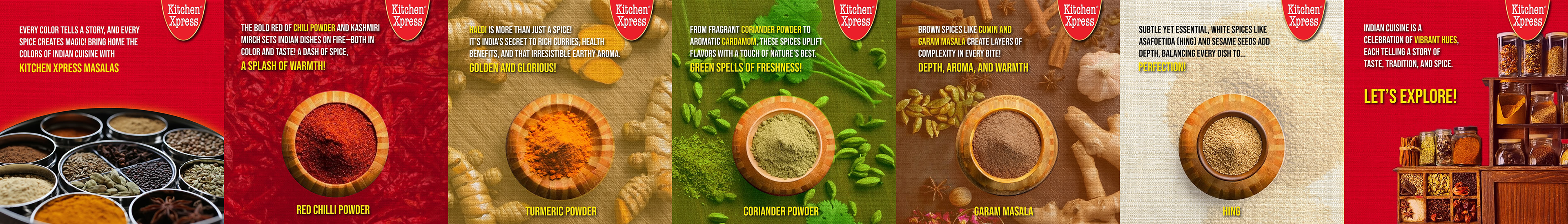 Ideation: Highlighted each spice through its color and storytelling to celebrate Indian cuisine. Why it works: The vibrant visuals instantly attract attention and communicate richness.